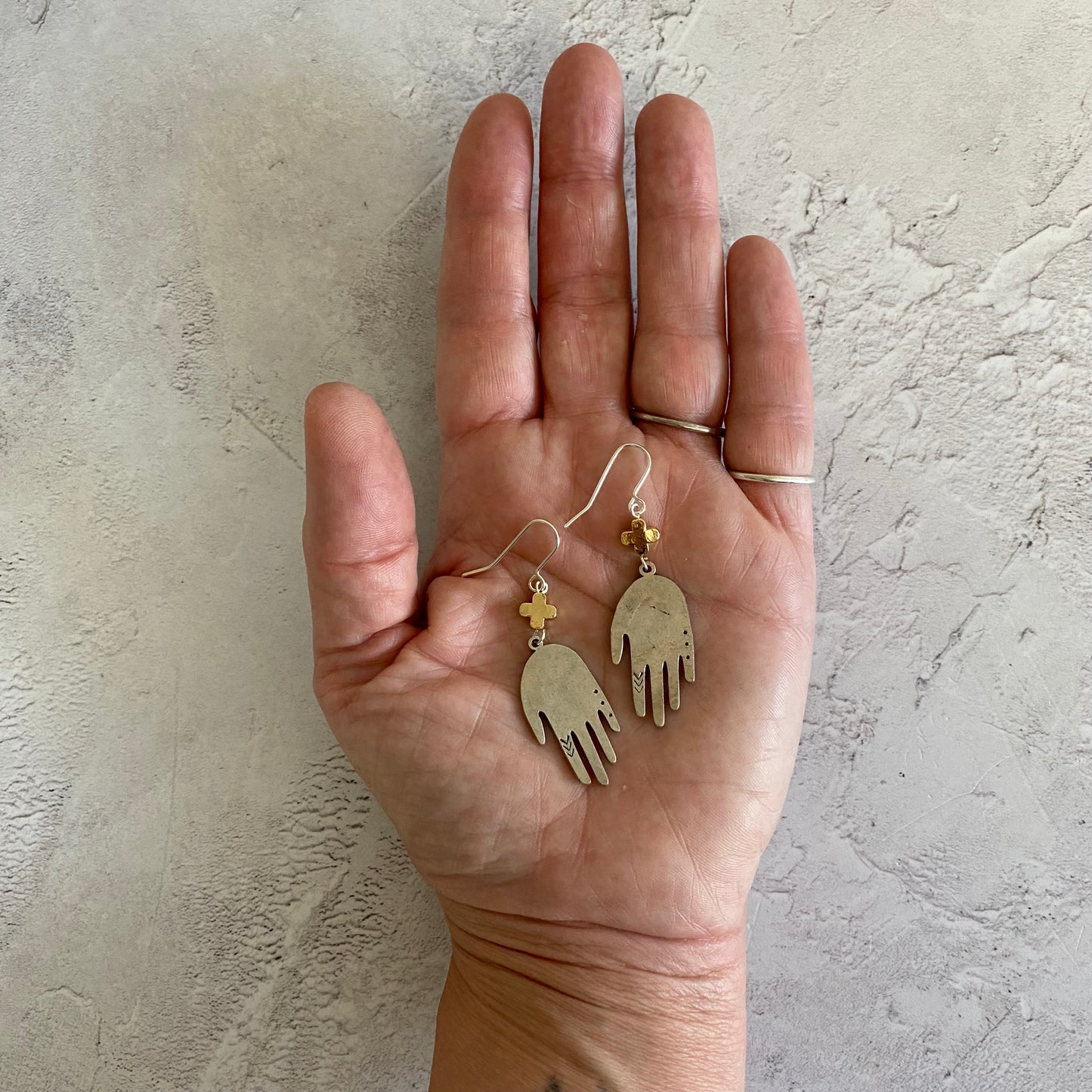 HEALING HANDS Hammered Silver plated earrings