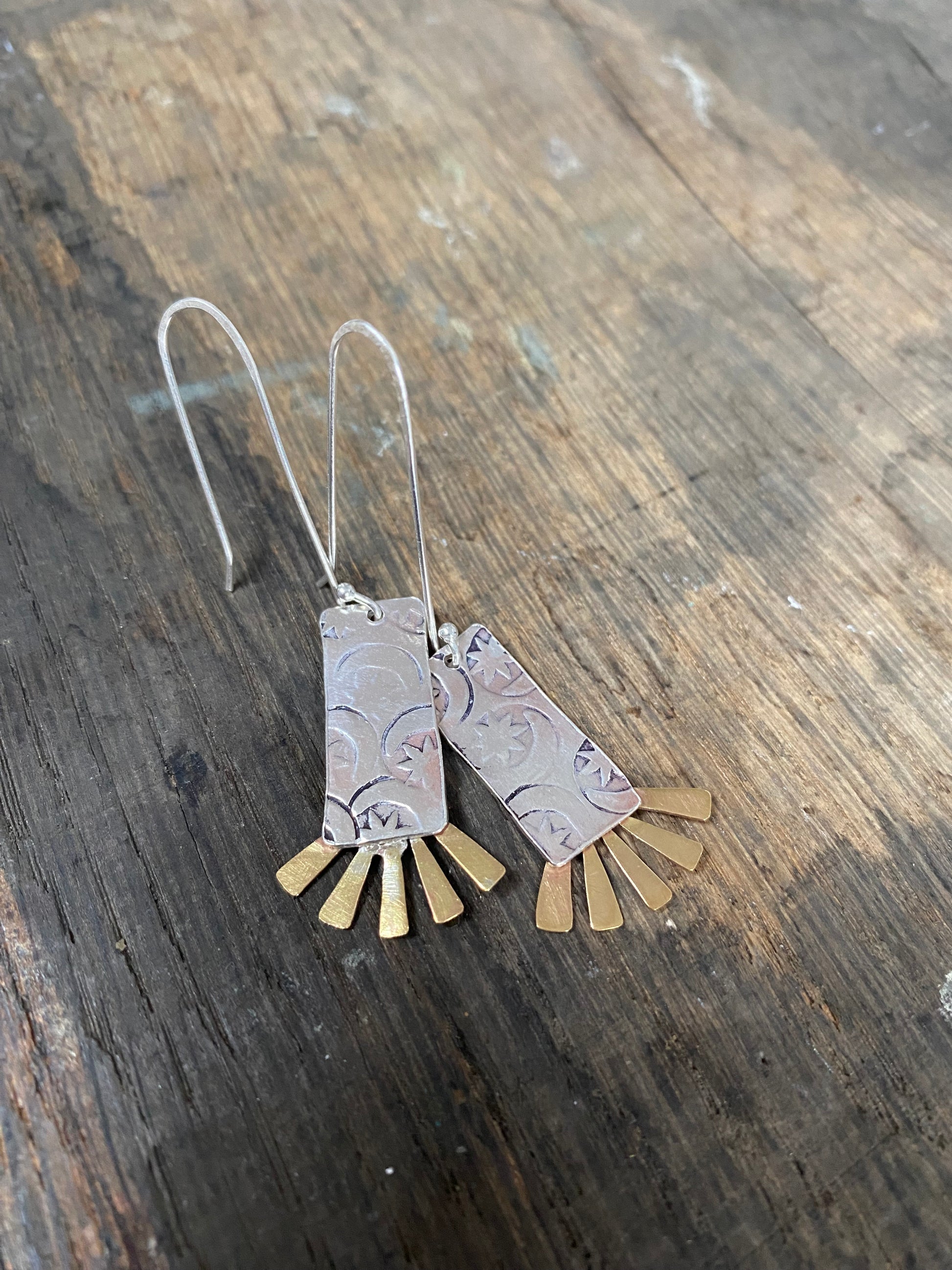 Handmade recycled sterling silver brass statement earrings 