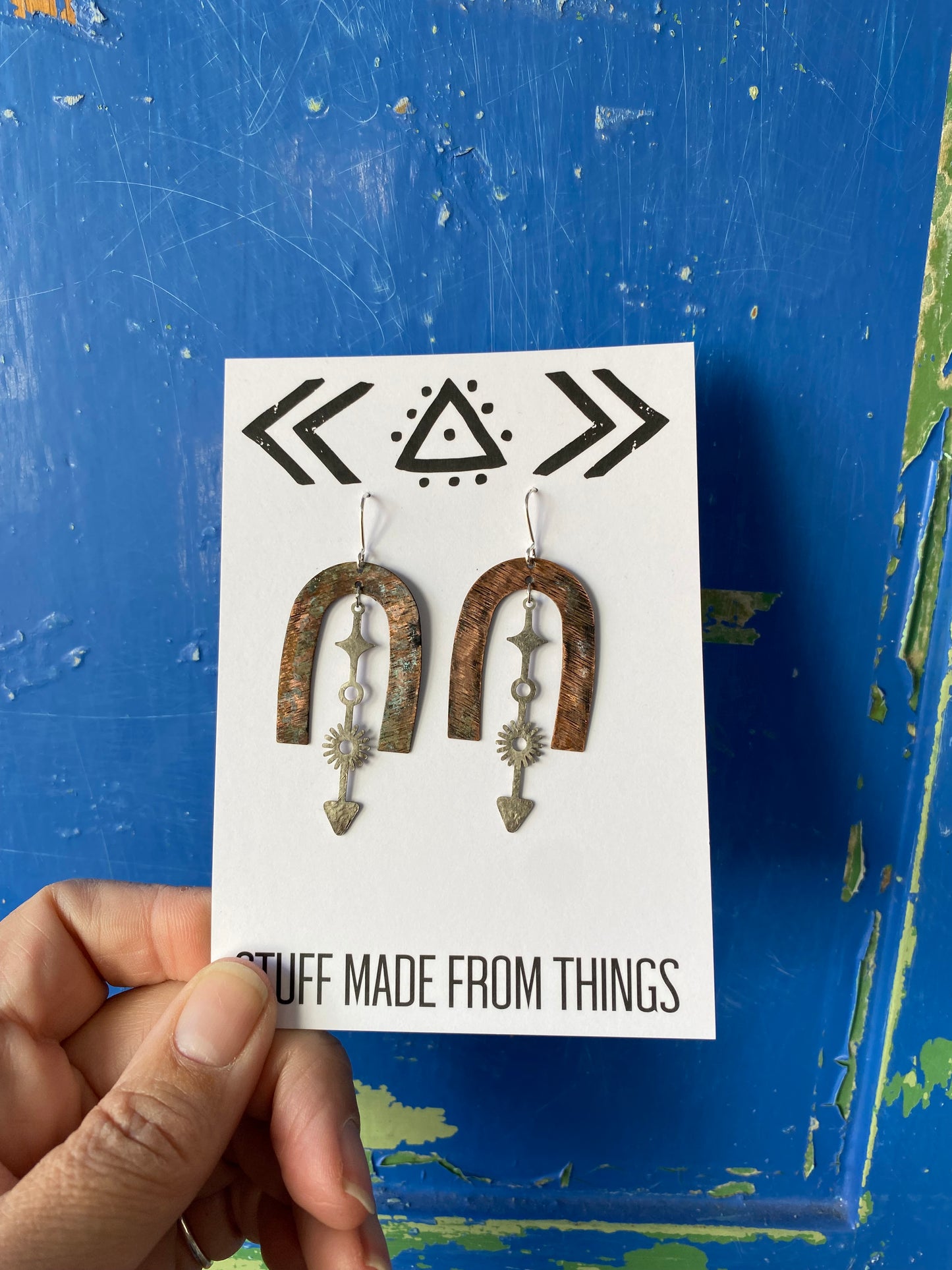 COMPASS Stainless Steel and Patinated Brass Earrings