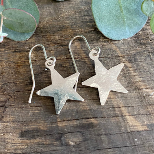 Tiny Hammered Silver Tone Star Earrings