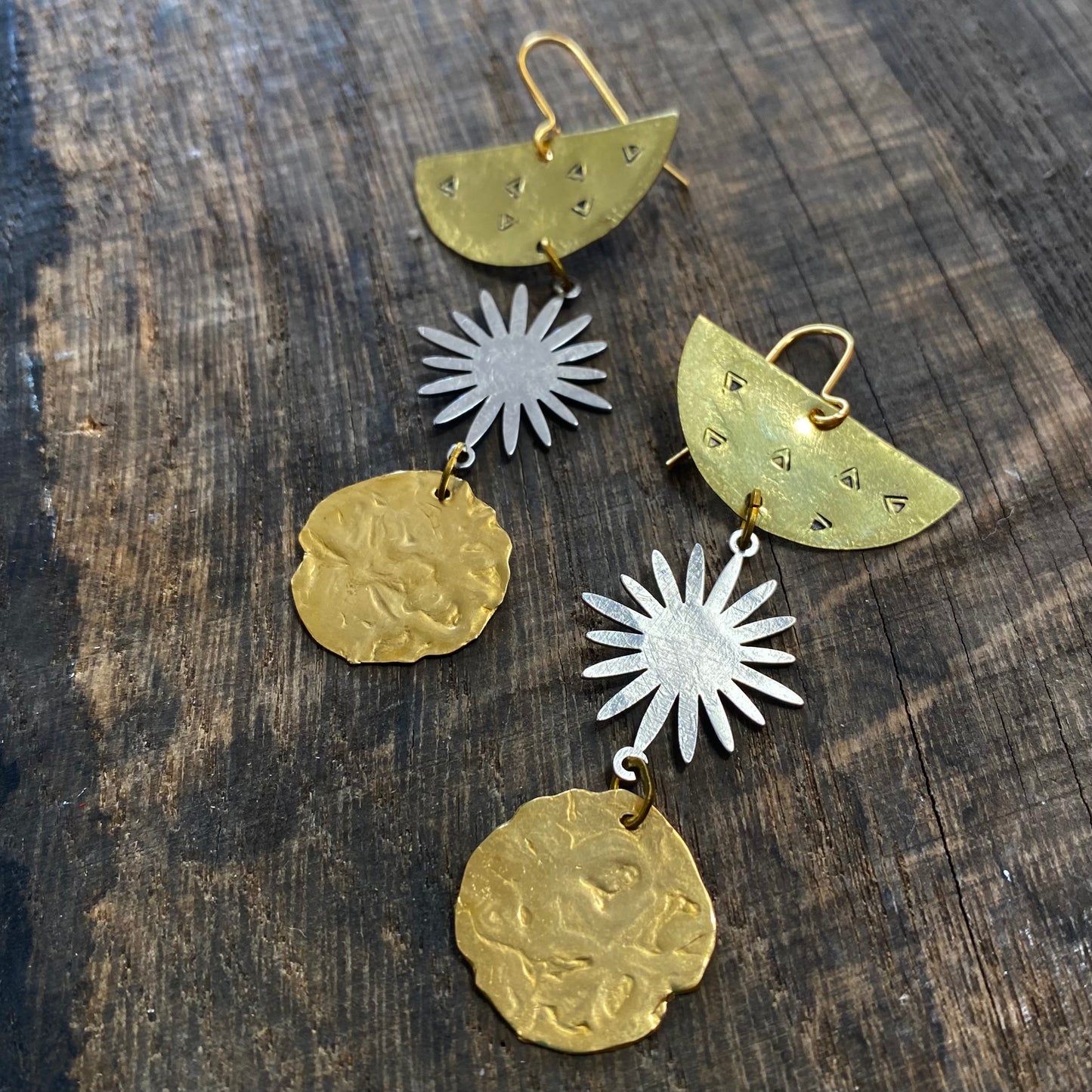 COSMOS Statement Brass and Silver Celestial Dangle Earrings
