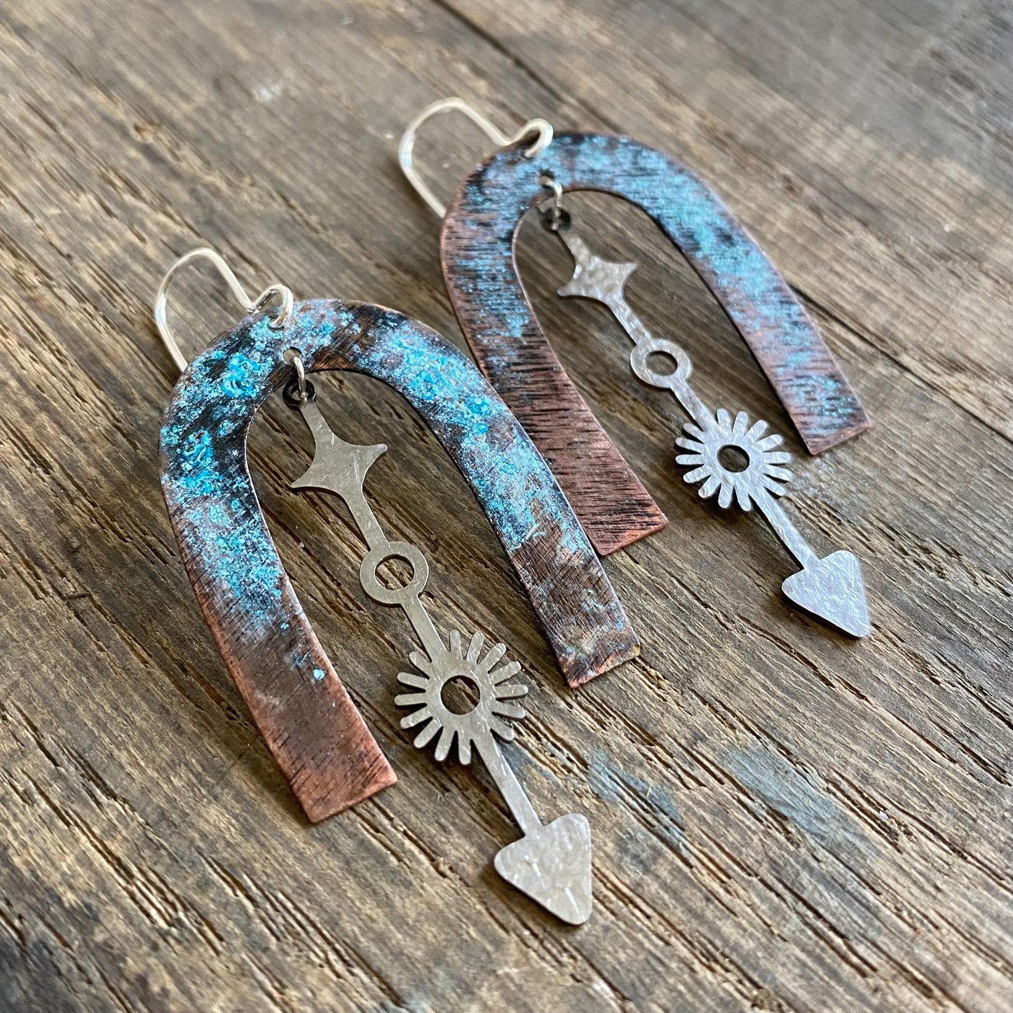 COMPASS Stainless Steel and Patinated Brass Earrings