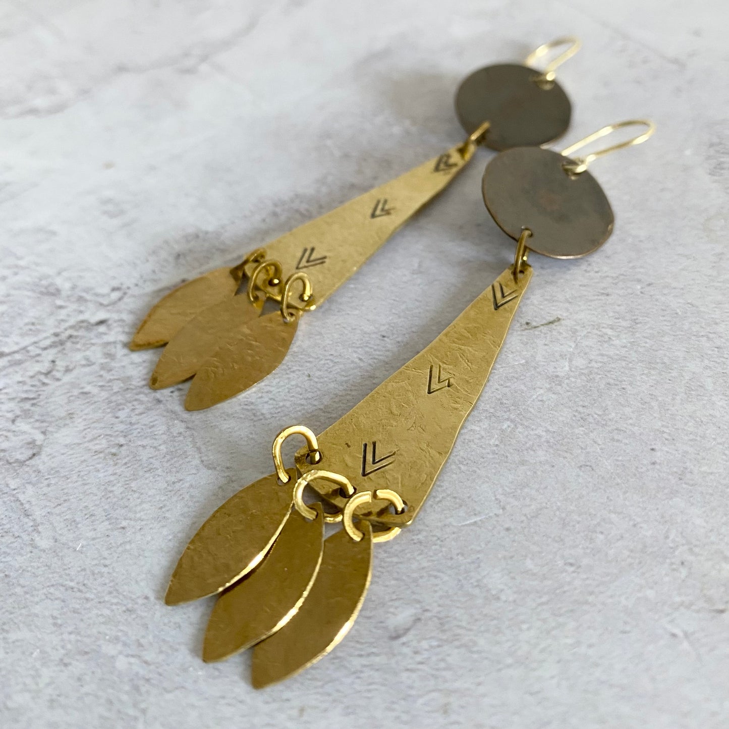 Long Statement Brass Earrings