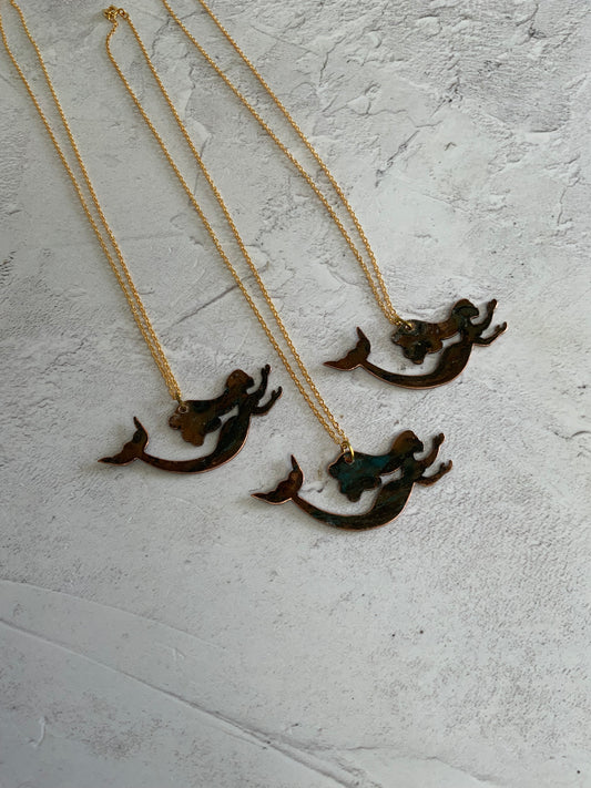 Patinated Copper Mermaid Necklace