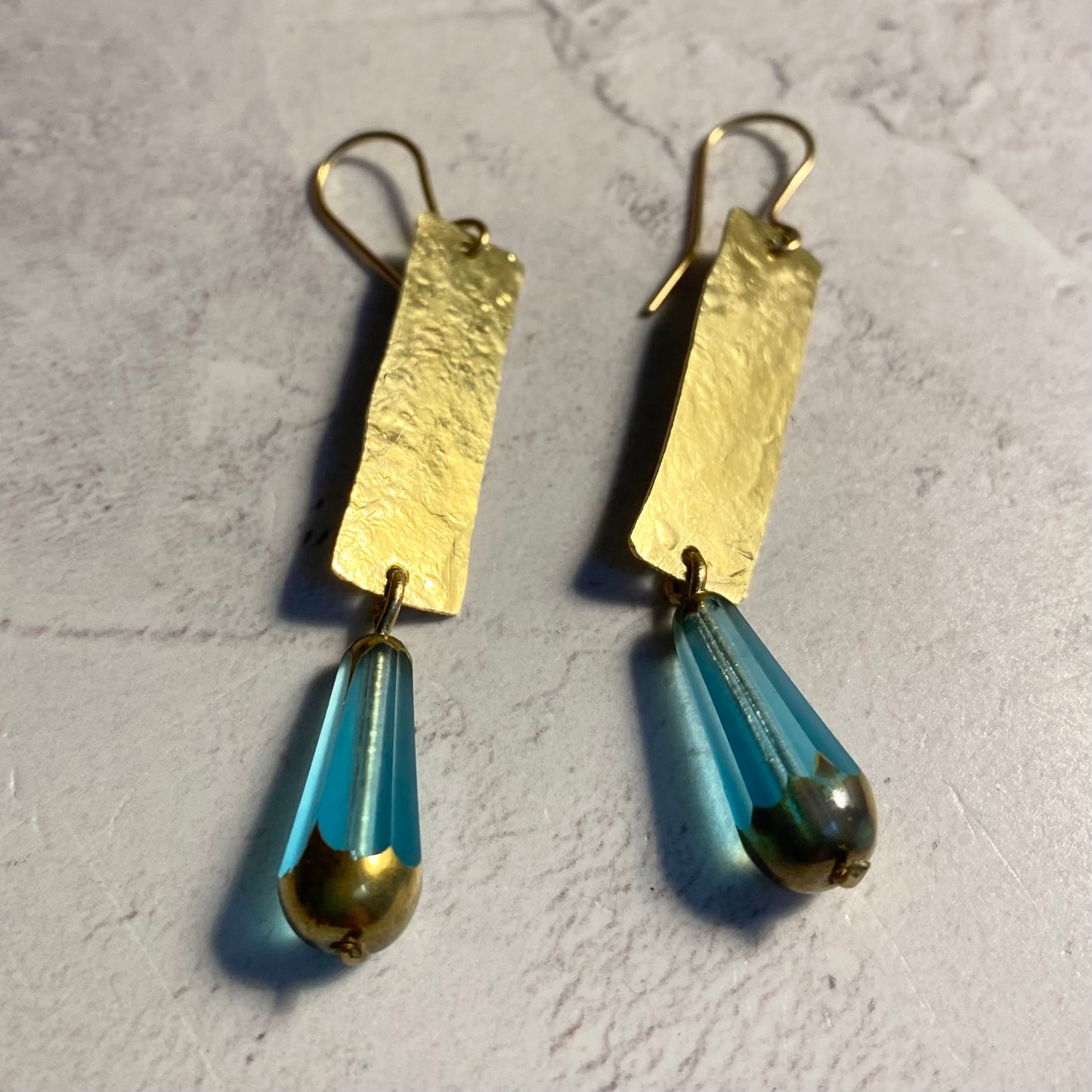 Hammered Brass With Turquoise and Gold Czech Faceted Bead