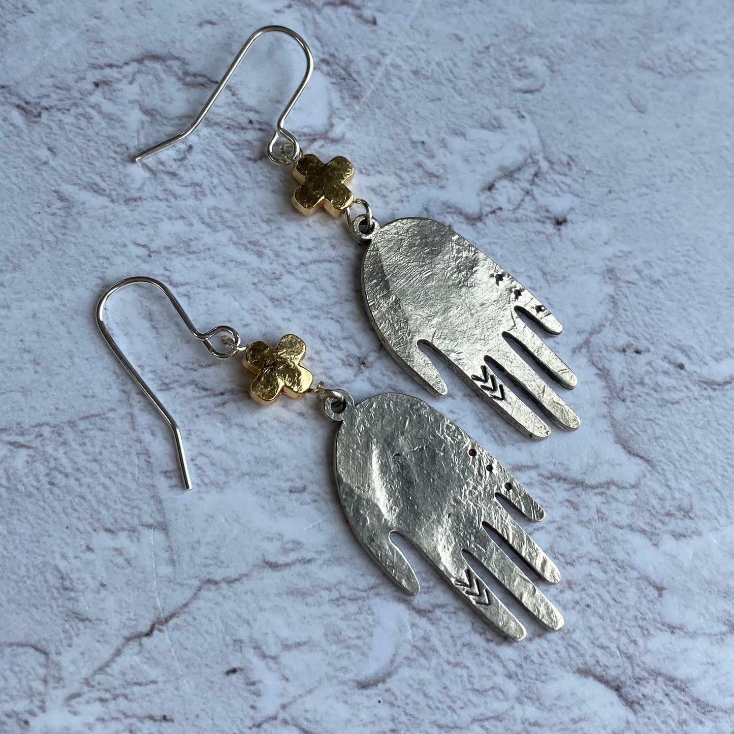 HEALING HANDS Hammered Silver plated earrings
