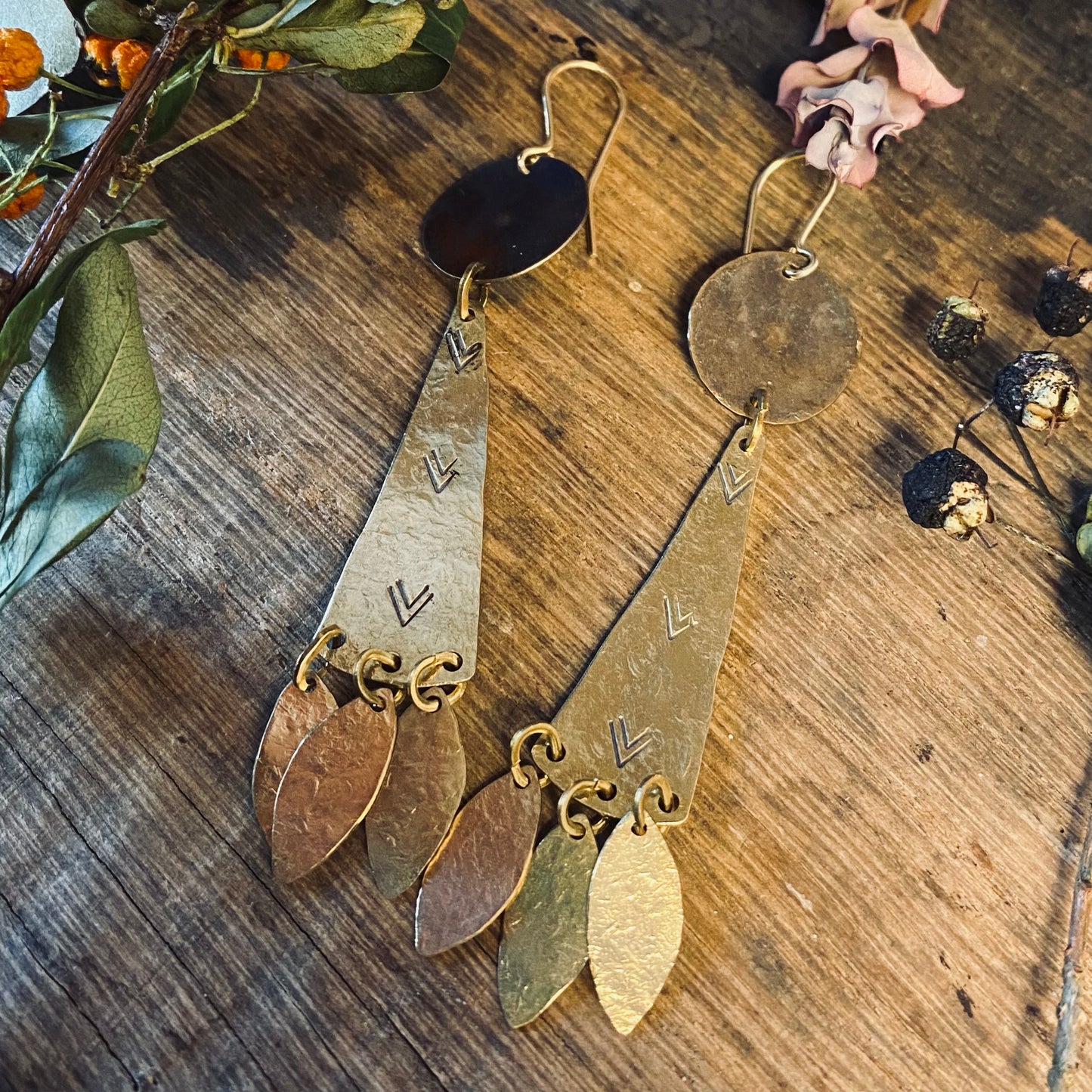 Long Statement Brass Earrings