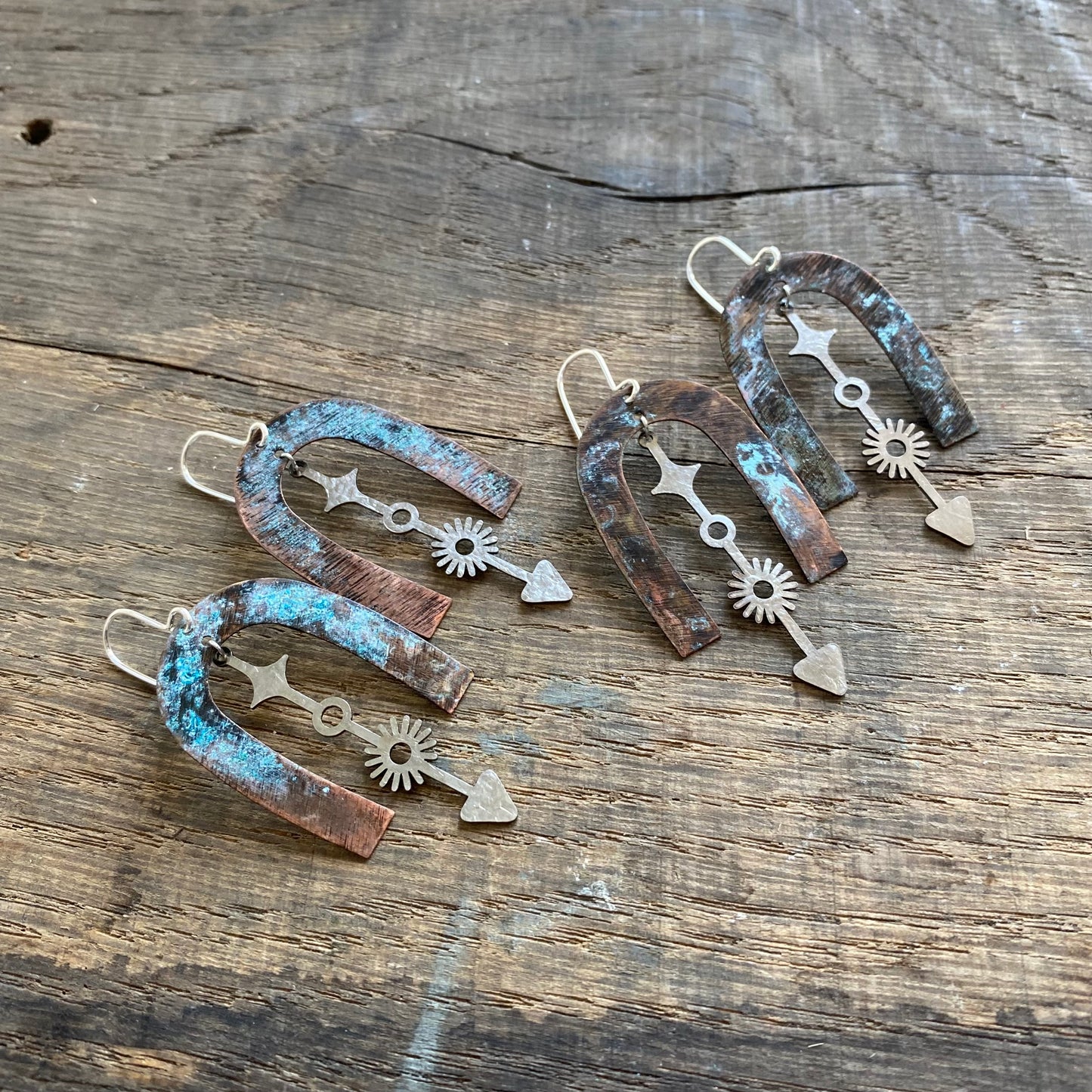 COMPASS Stainless Steel and Patinated Brass Earrings