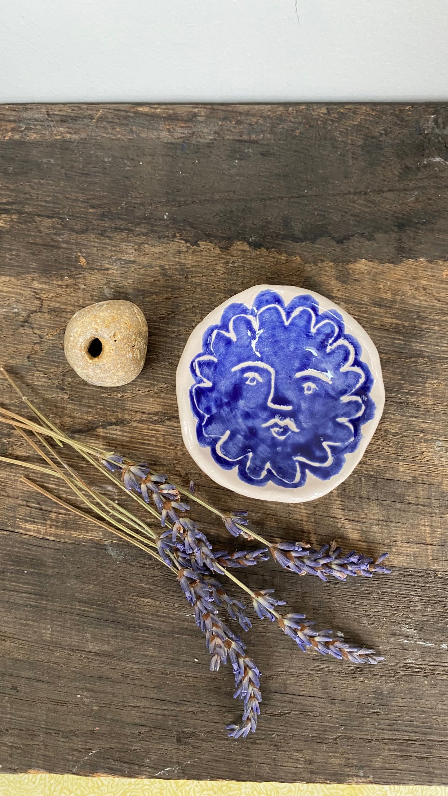 Ceramic Trinket Dish - Decorative Bowl - Ring Dish - Figure - Illustration - Blue Flower - Delft Inspired