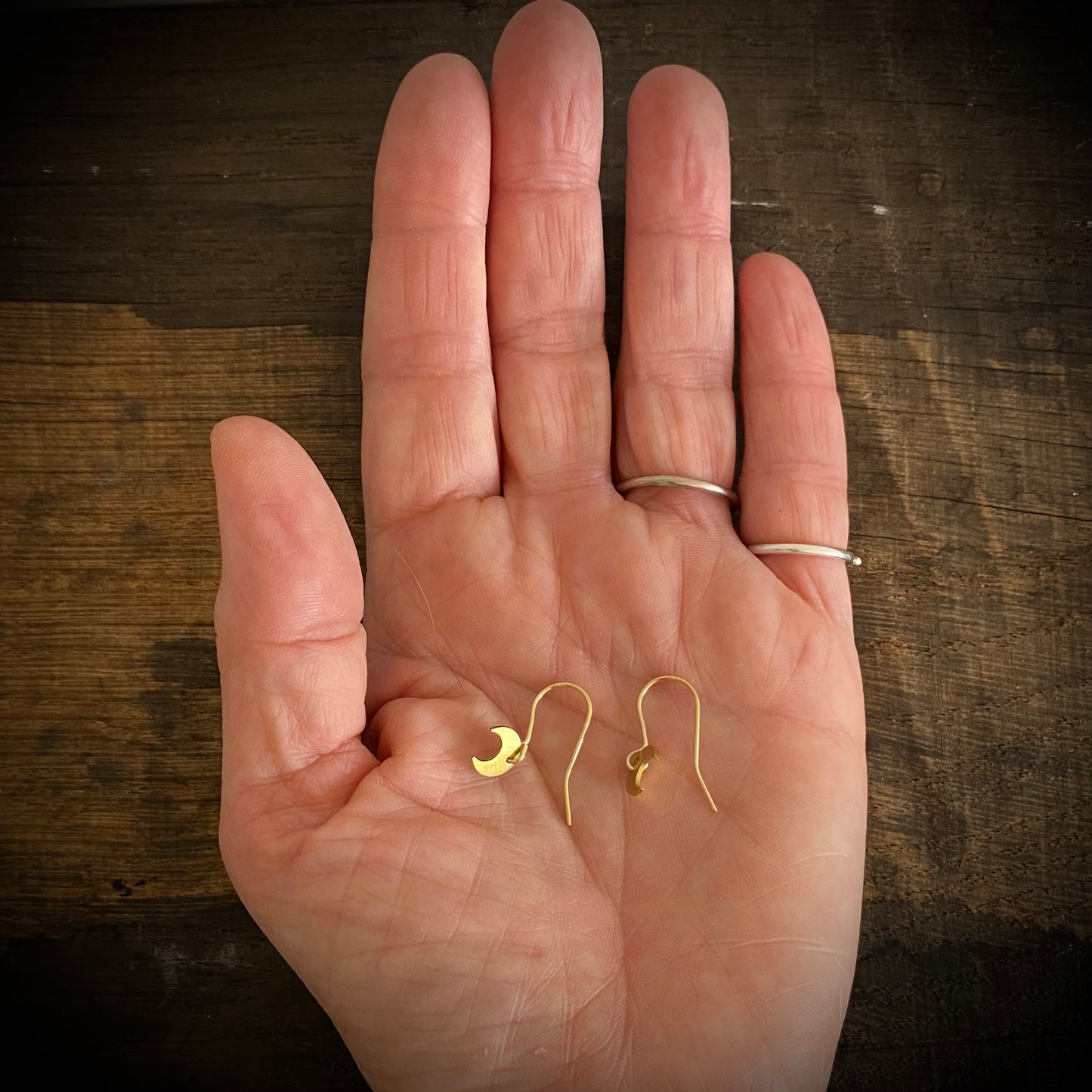 Tiny Moon Earrings in Brass