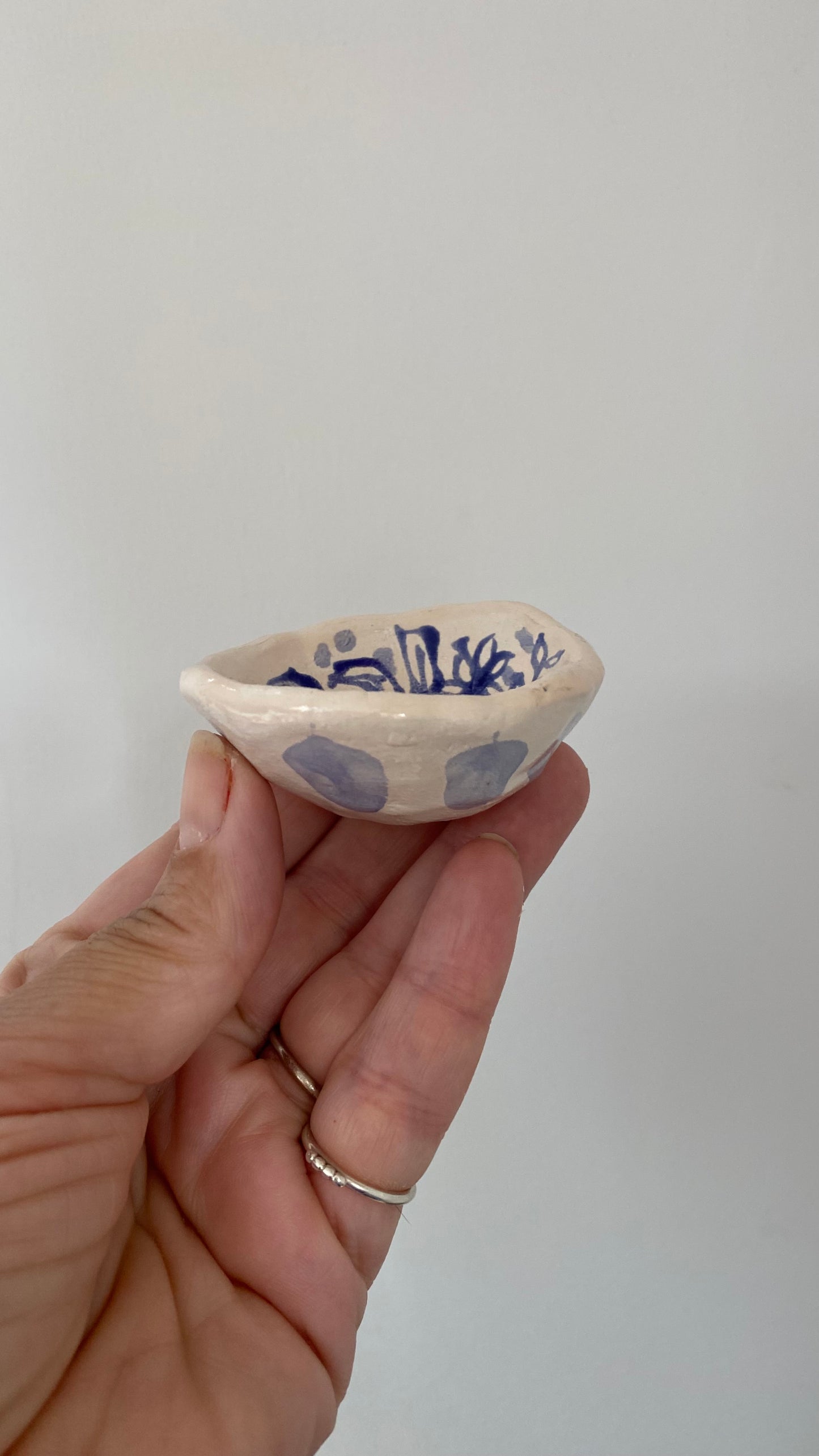 Ceramic Trinket Dish - Decorative Bowl - Ring Dish - Illustration - Jug with Flowers - Delft Inspired