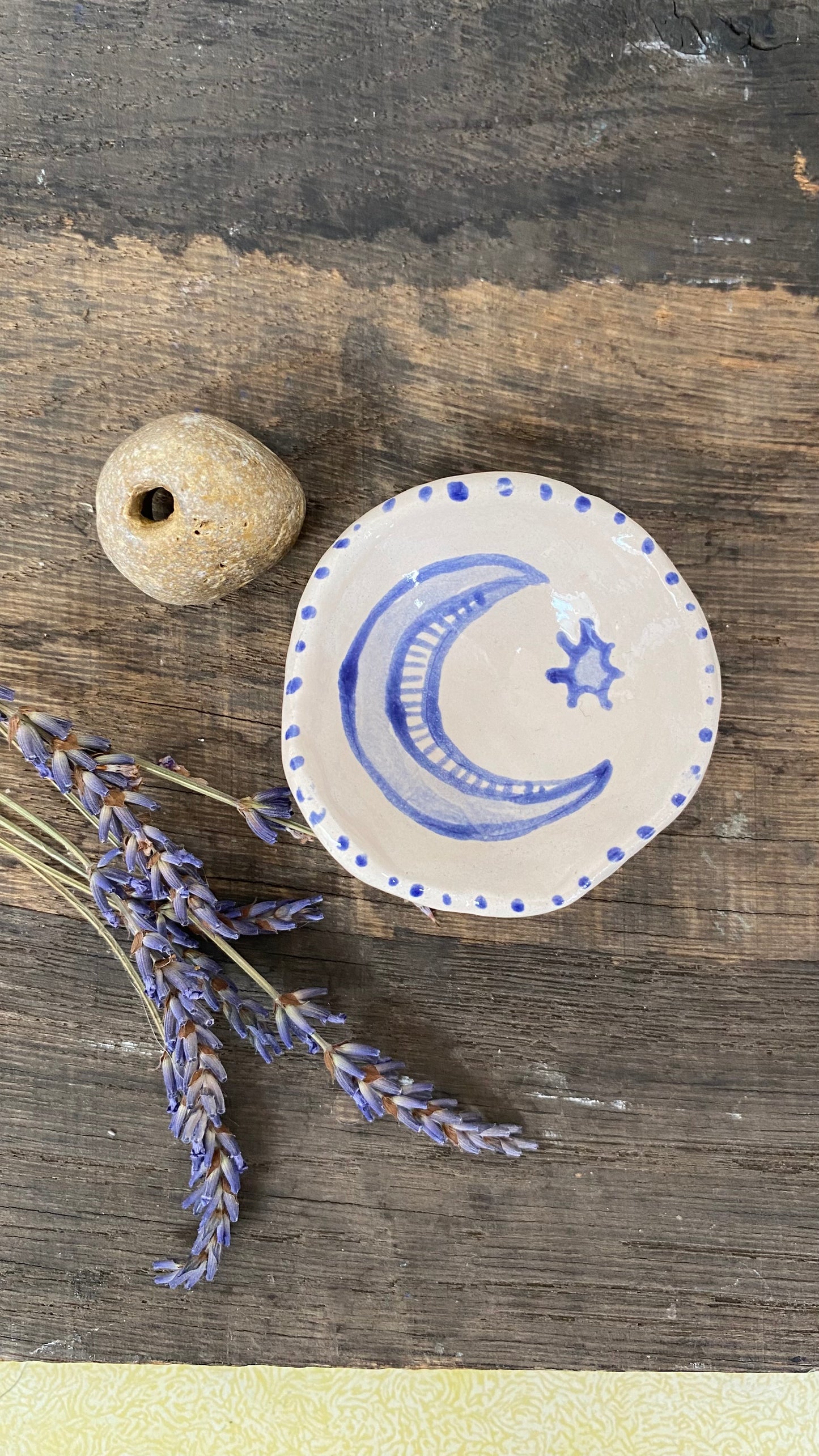 Ceramic Trinket Dish - Decorative Bowl - Ring Dish - Illustration -Moon - Delft Inspired