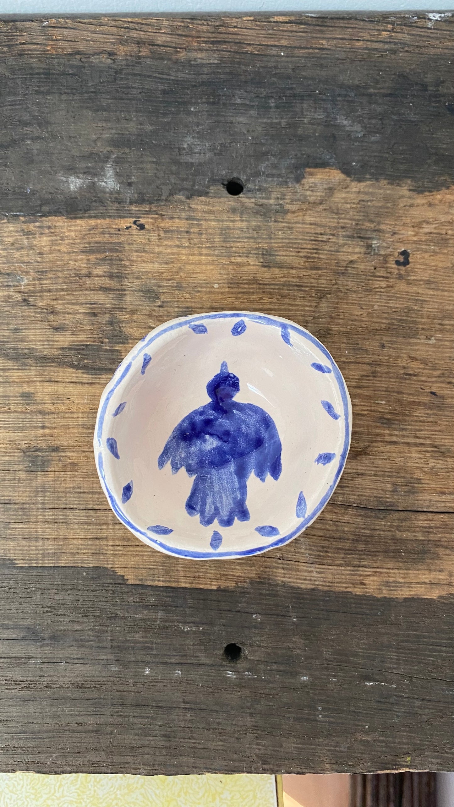 Ceramic Trinket Dish - Decorative Bowl - Ring Dish - Illustration - Bird - Delft Inspired