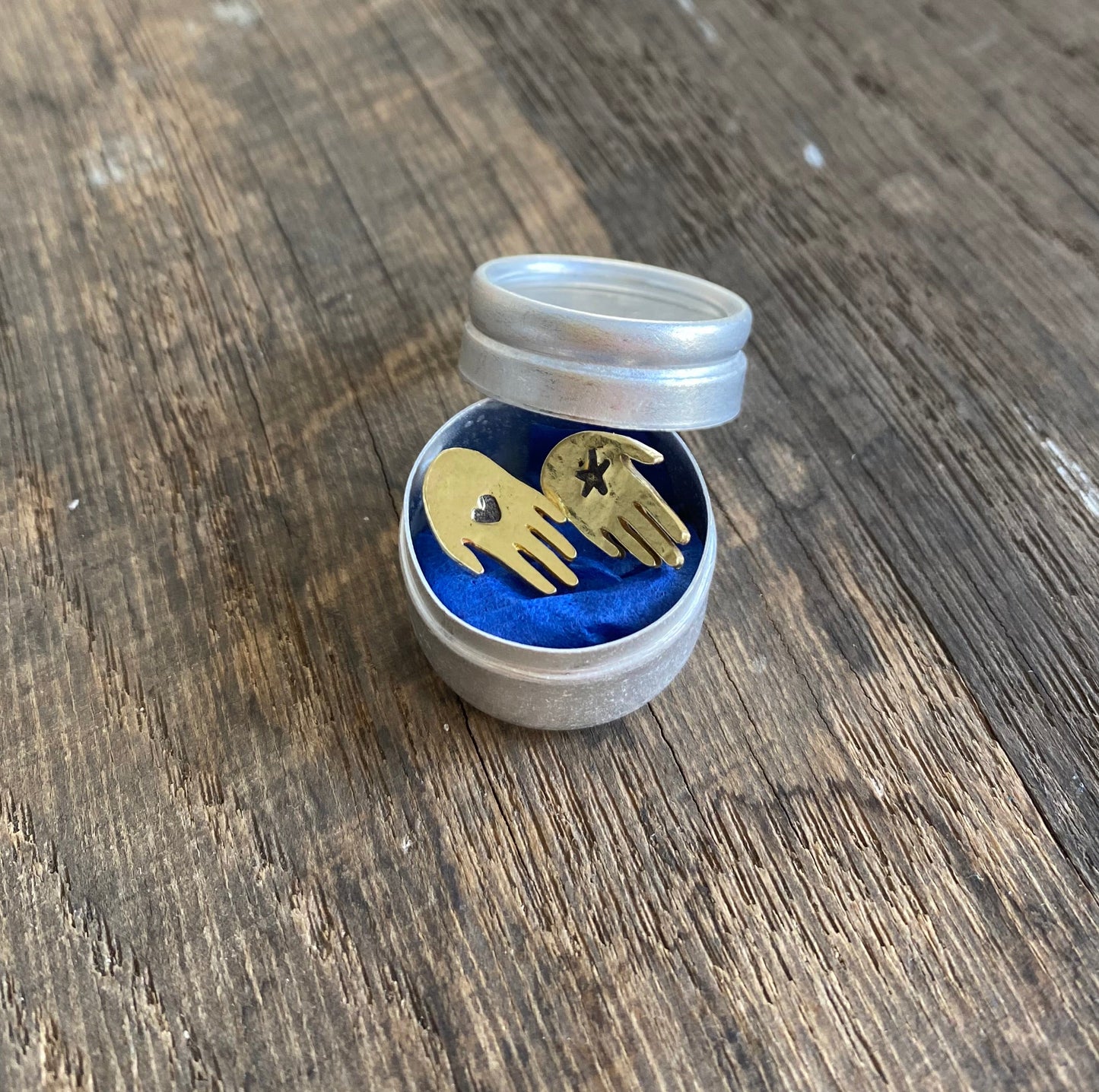 BESTOWAL Gold Brass Hand Studs with Heart and Star design - Sterling Silver Backs