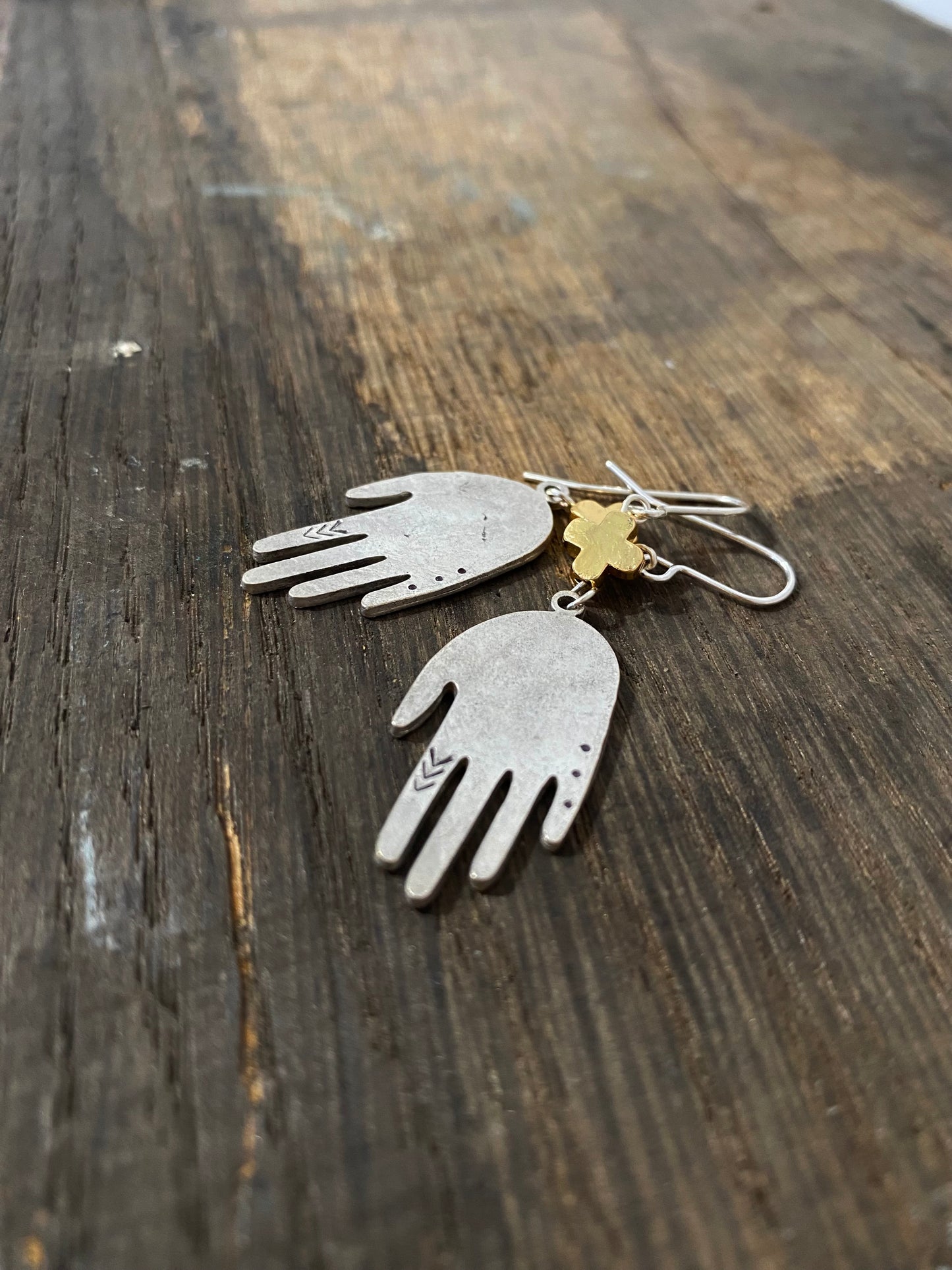 HEALING HANDS Hammered Silver plated earrings