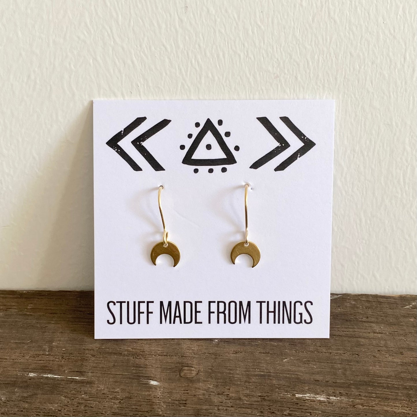 Tiny Moon Earrings in Brass