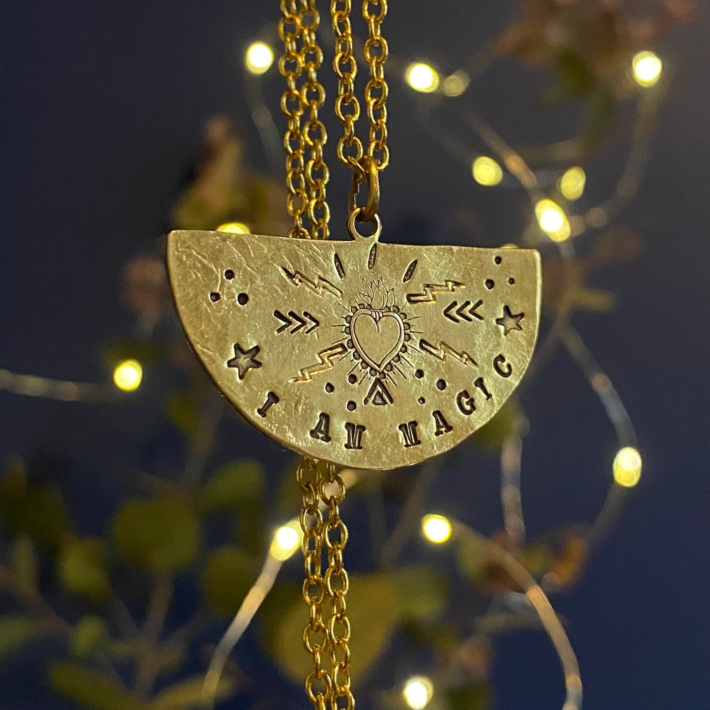 I Am Magic Gold Necklace - Raw Brass - Medal Affirmation Talisman