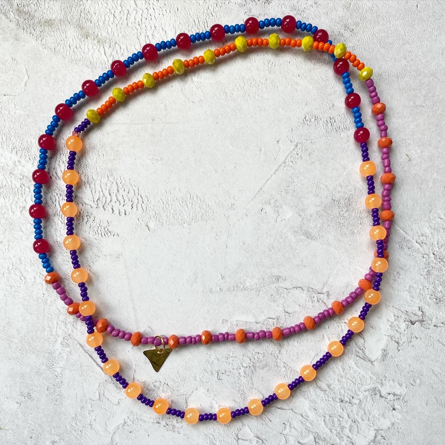 JUJUBE Orange, Blue and Yellow Glass Beaded Necklace