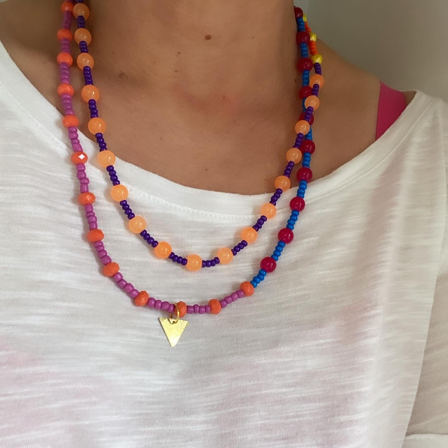 JUJUBE Orange, Blue and Yellow Glass Beaded Necklace