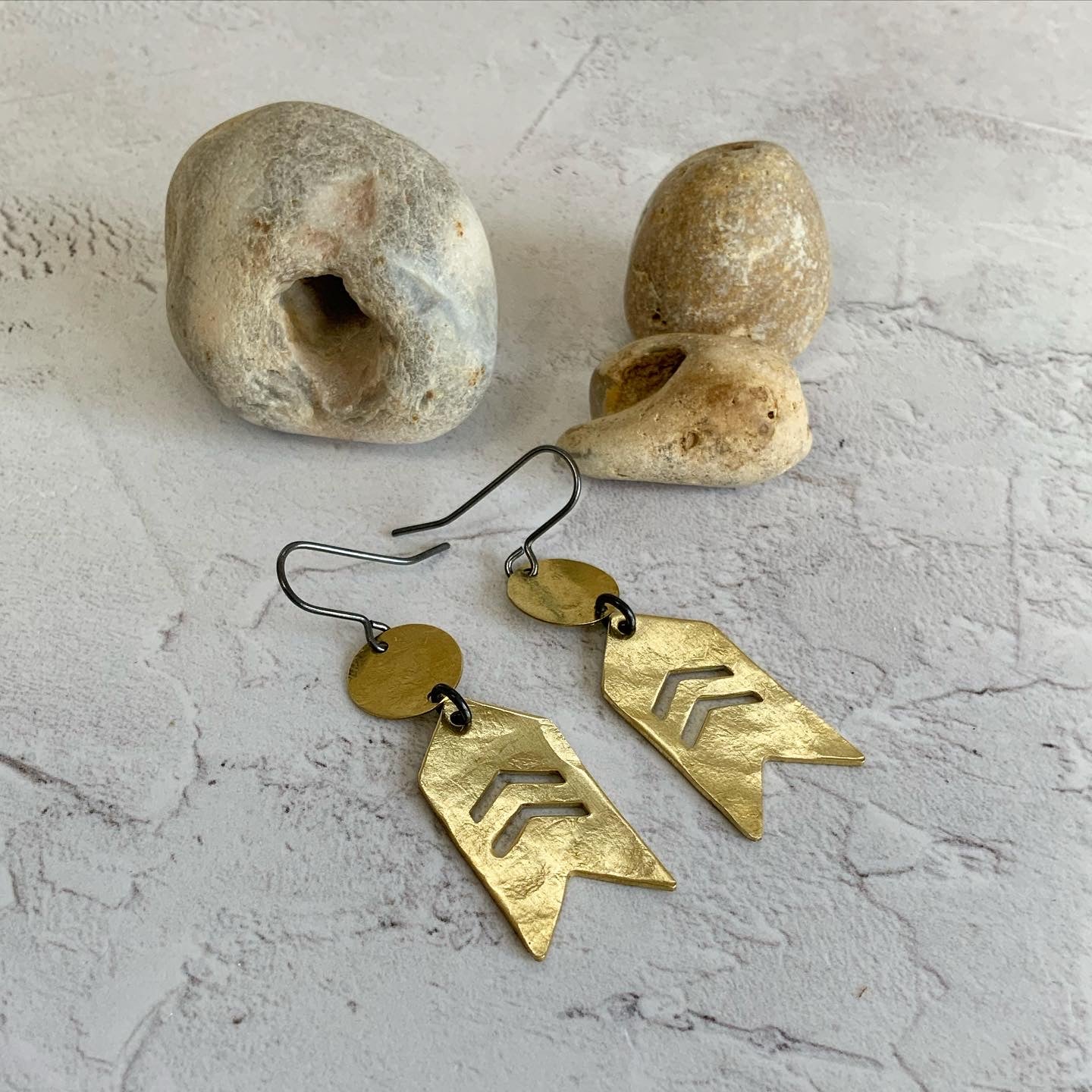 Hammered Brass Chevron Earrings
