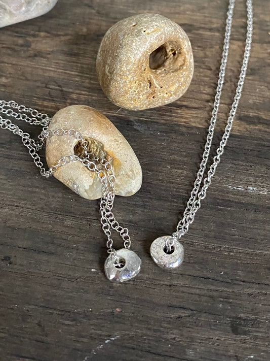Hag Stone Recycled Sterling Silver Necklace