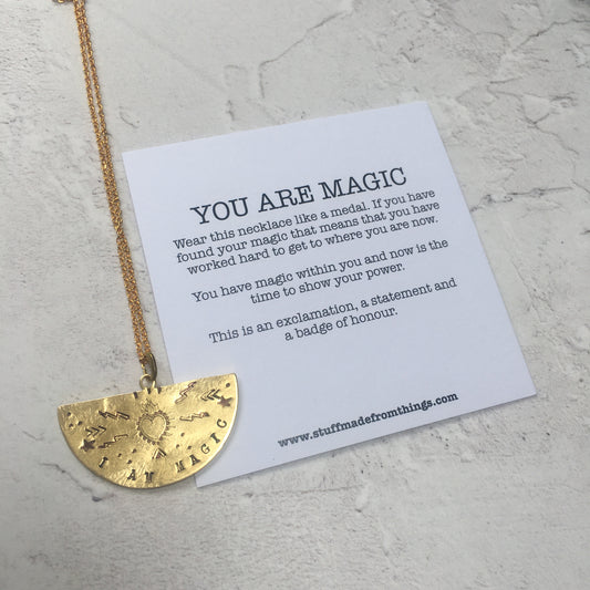 I Am Magic Gold Necklace - Raw Brass - Medal Affirmation Talisman