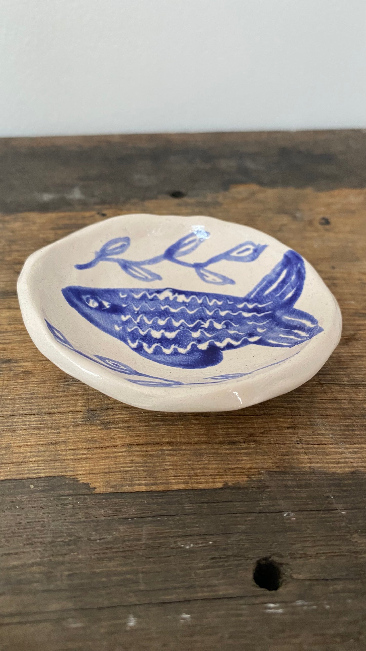 Ceramic Trinket Dish - Decorative Bowl - Ring Dish - Illustration - Fish - Delft Inspired