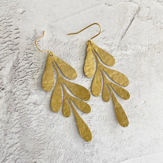 Seaweed Hammered Brass Earrings