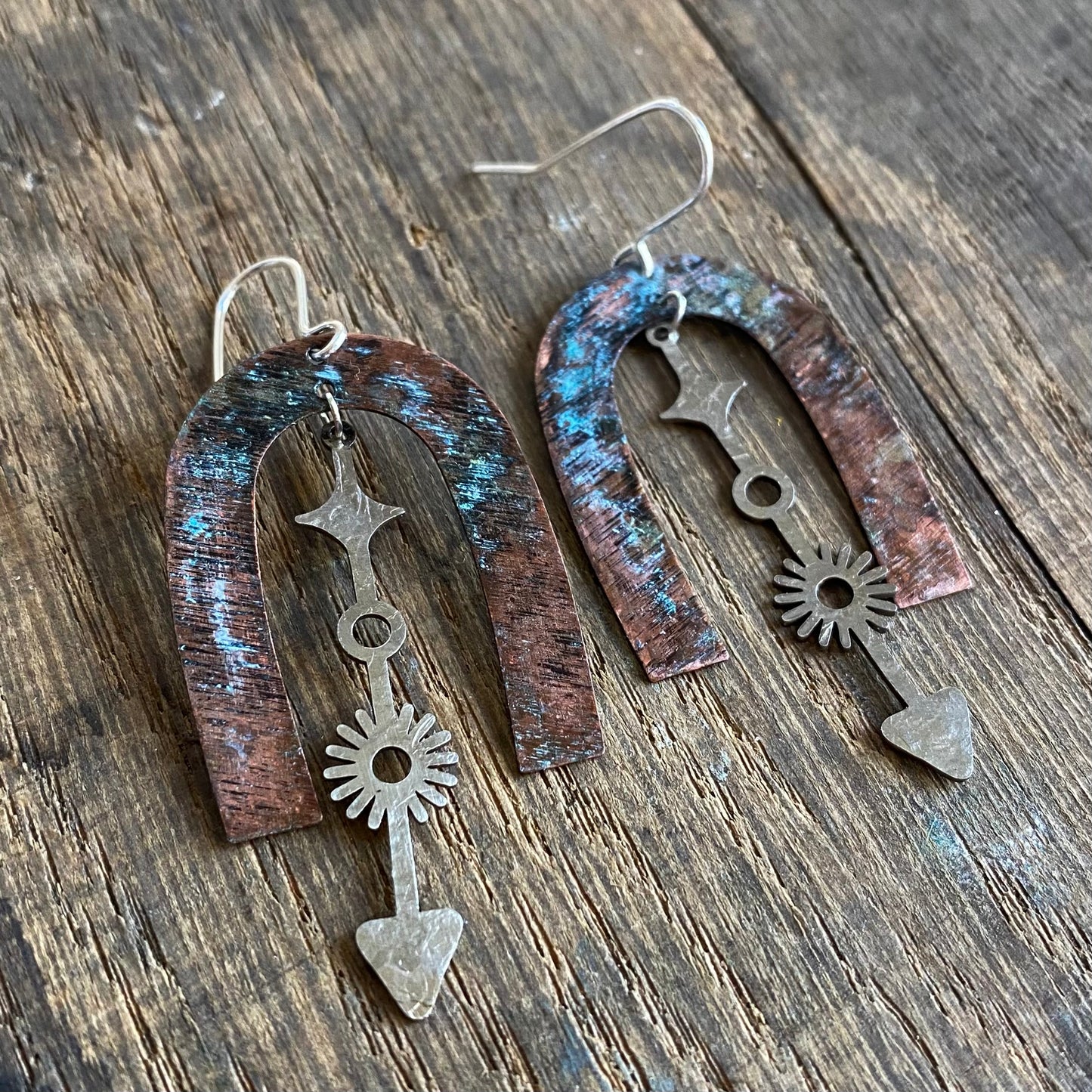 COMPASS Stainless Steel and Patinated Brass Earrings