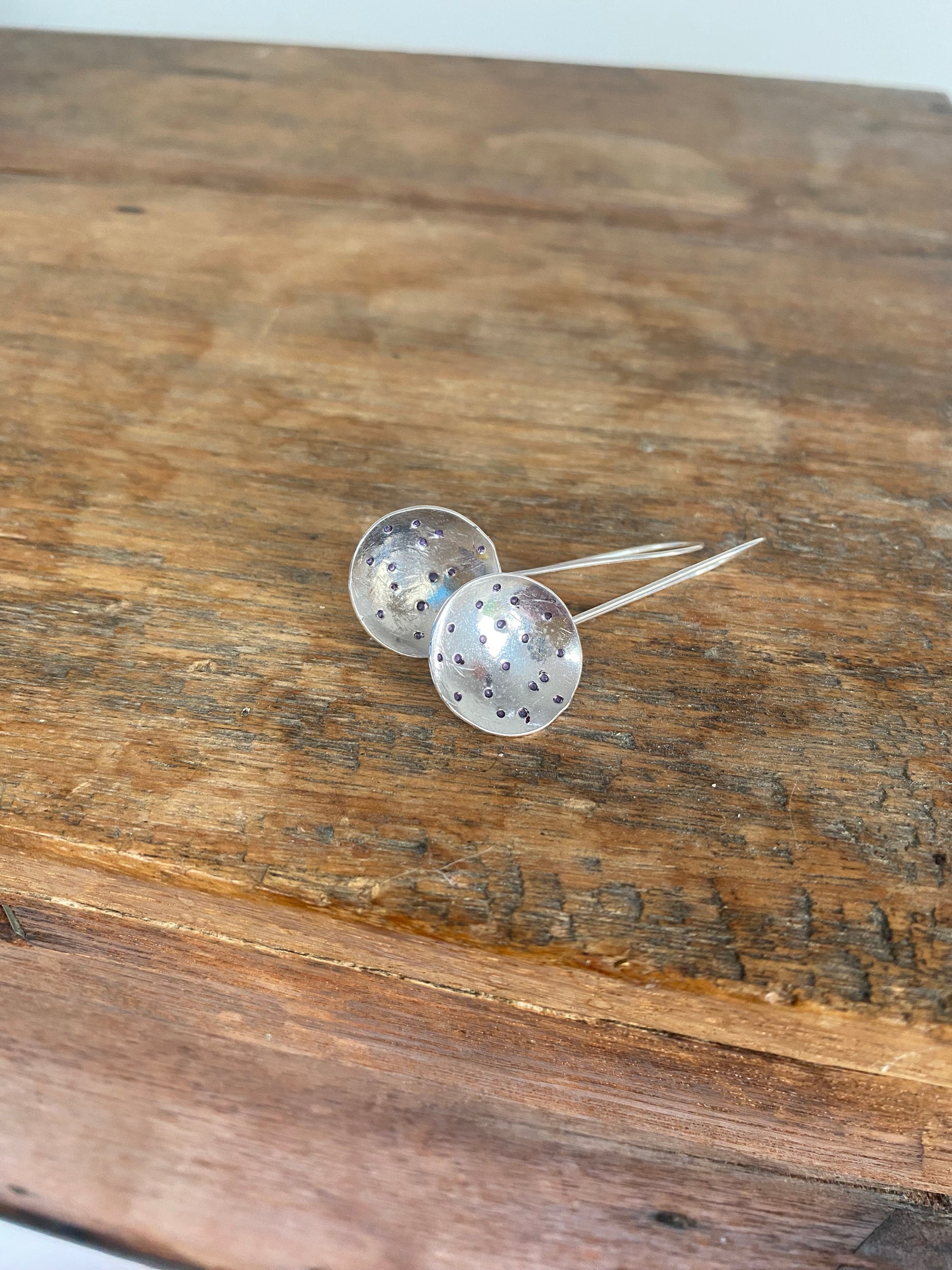 Minimalist sterling silver recycled drop earring spotty 