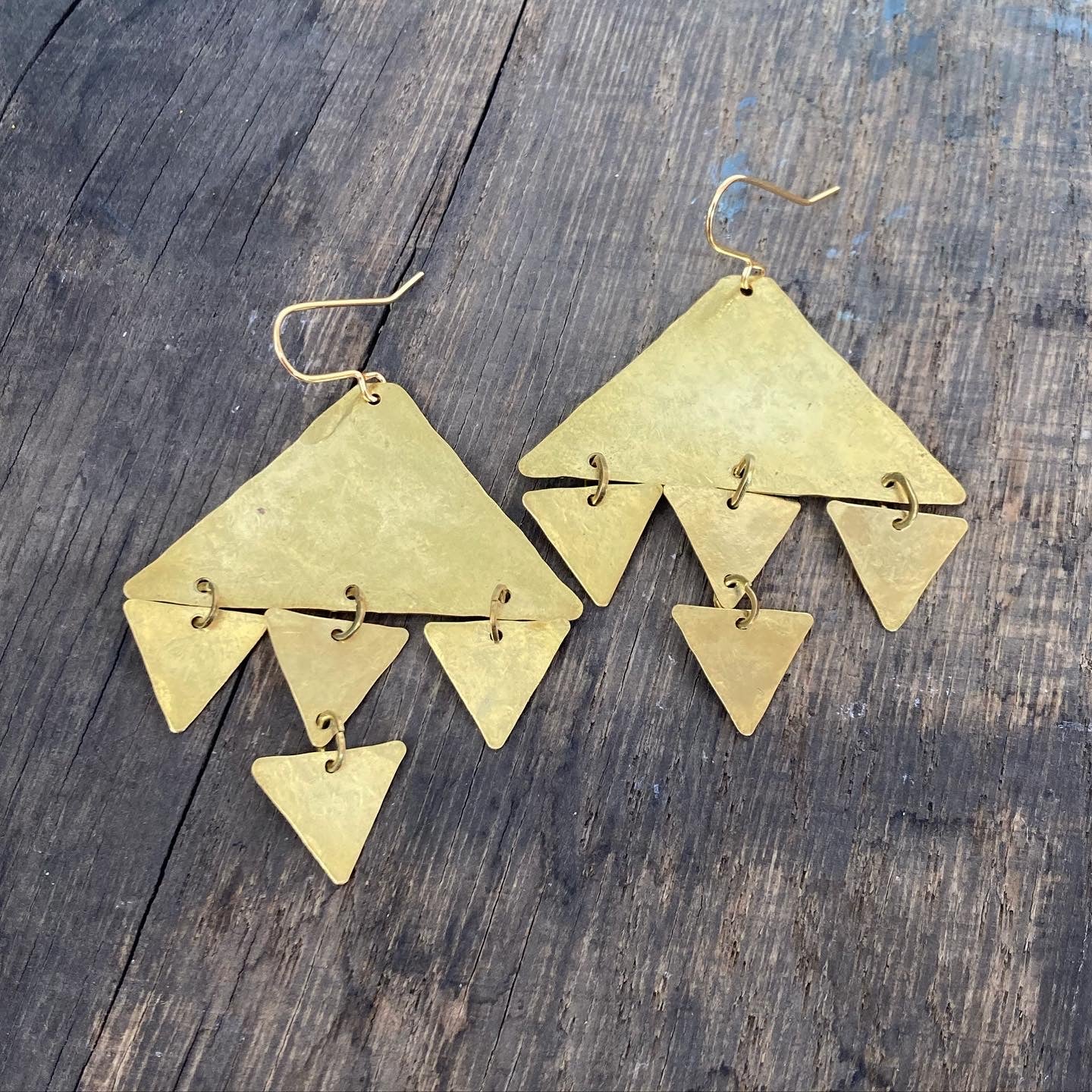 CIRQUE Raw Brass Statement Triangle Cascade Earrings