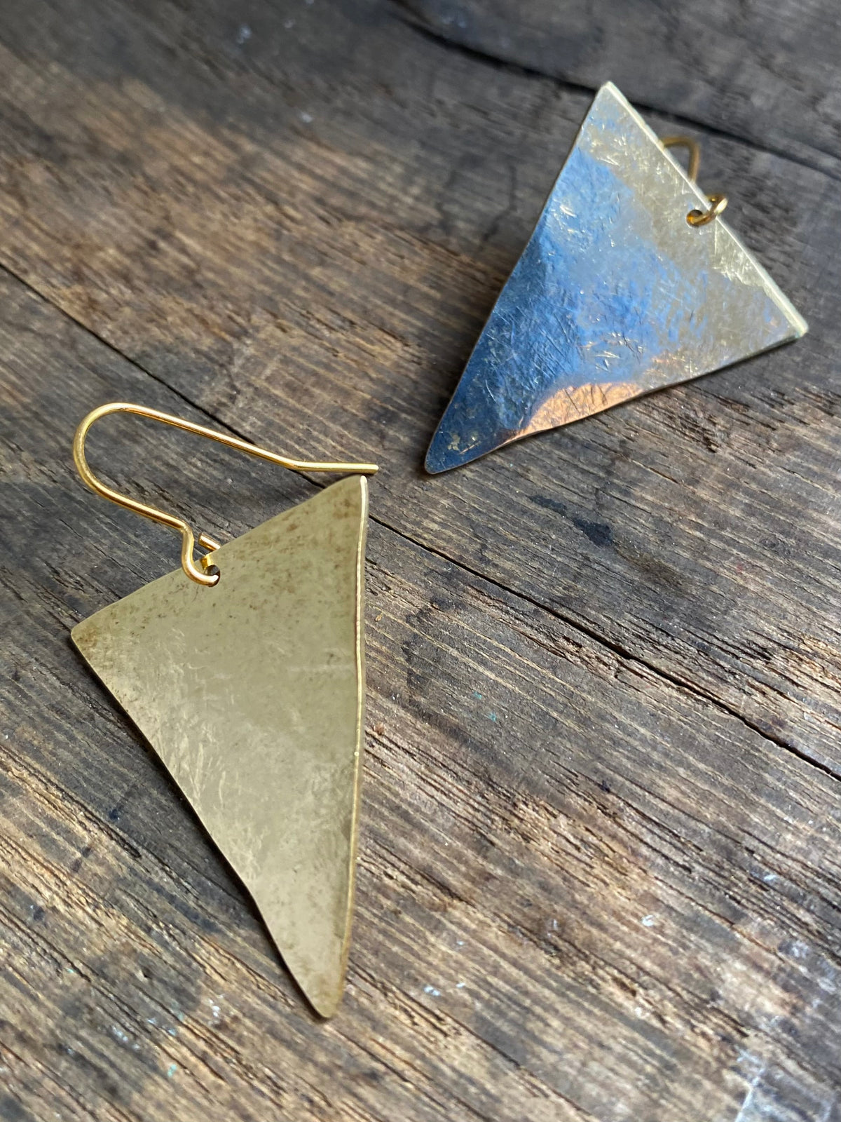 Isosceles Earrings in Raw Brass