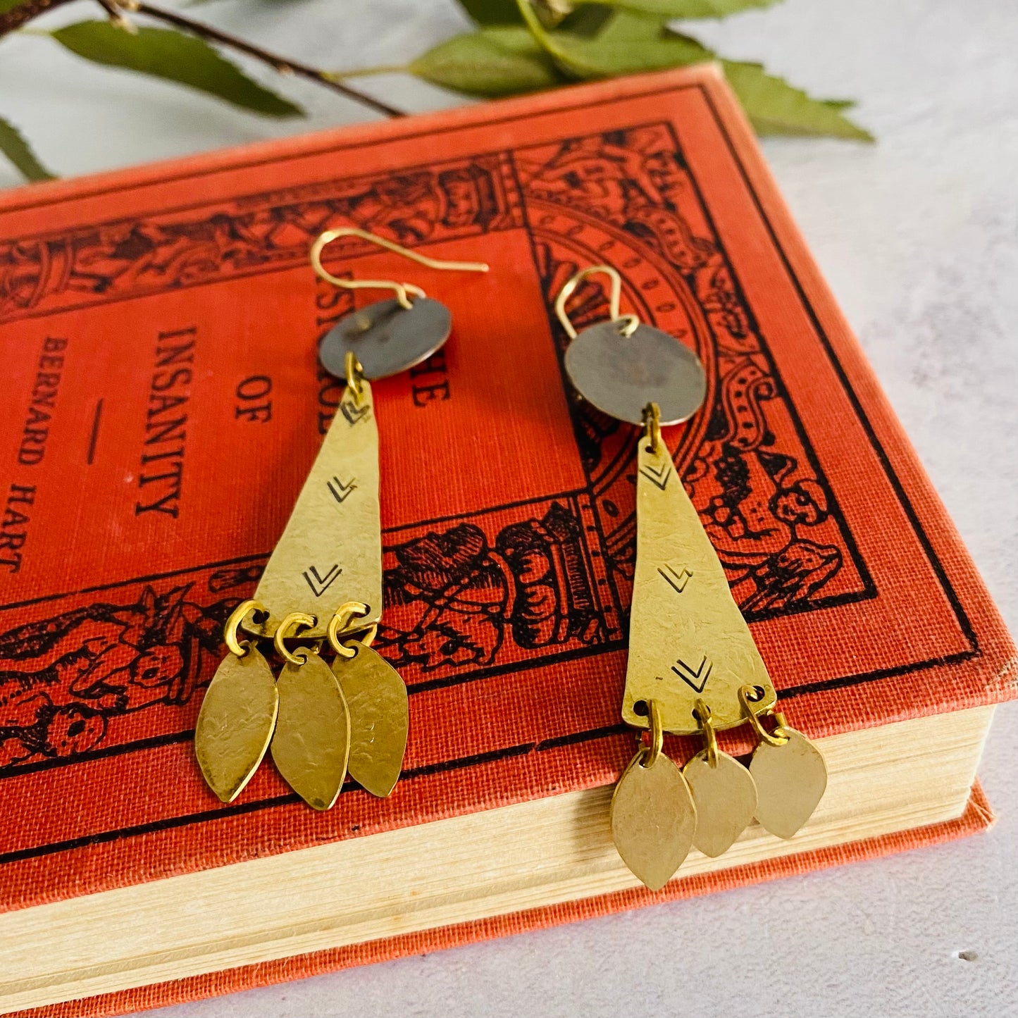 Long Statement Brass Earrings