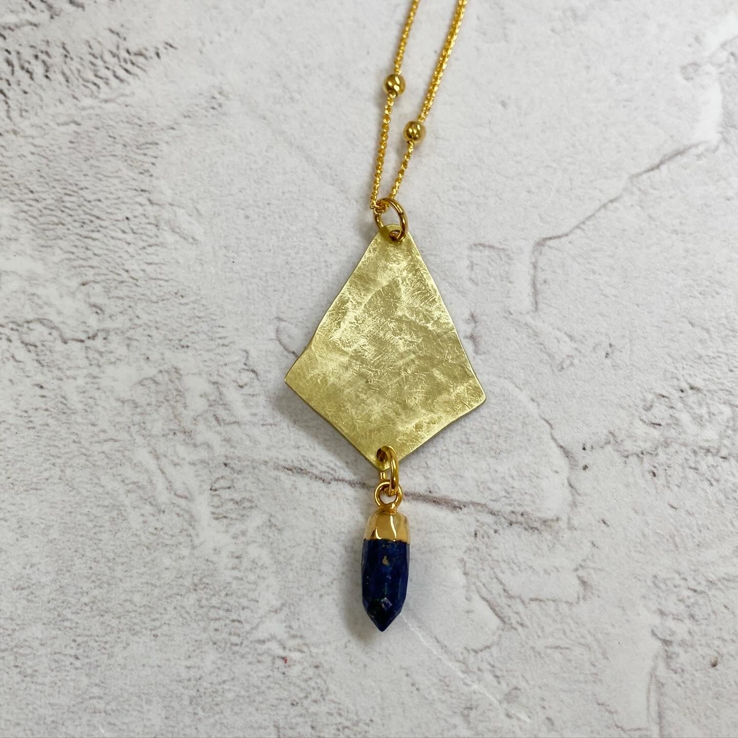 Lapis Lazuli Brass Diamond Necklace