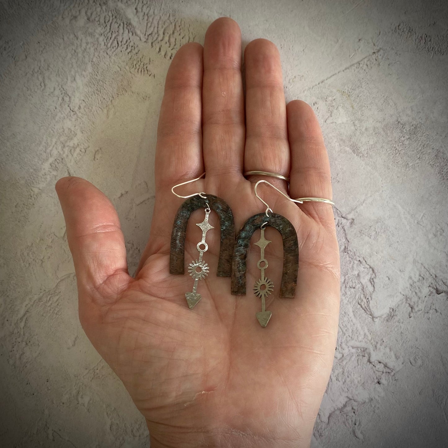 COMPASS Stainless Steel and Patinated Brass Earrings