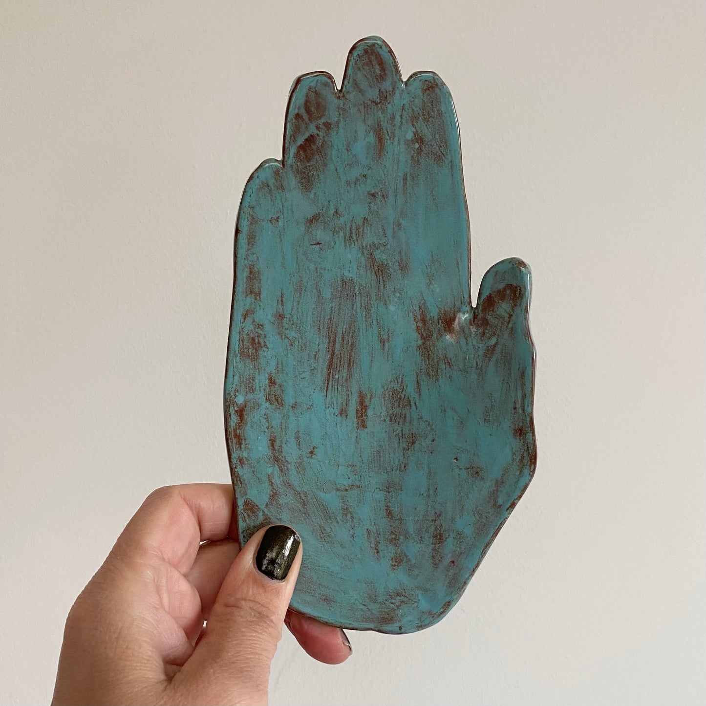 Ceramic Hand Trinket Dish - Blue and Brown