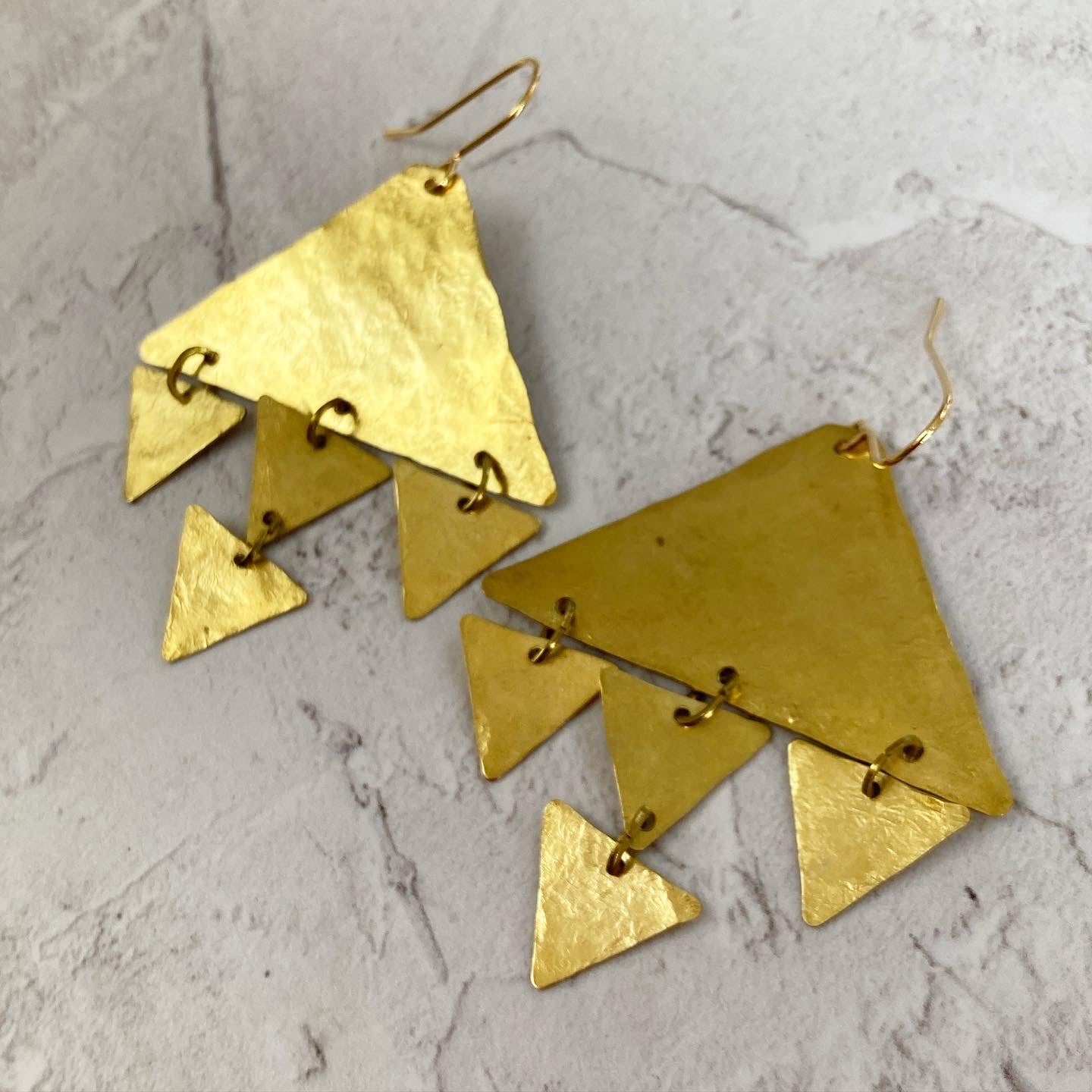 CIRQUE Raw Brass Statement Triangle Cascade Earrings