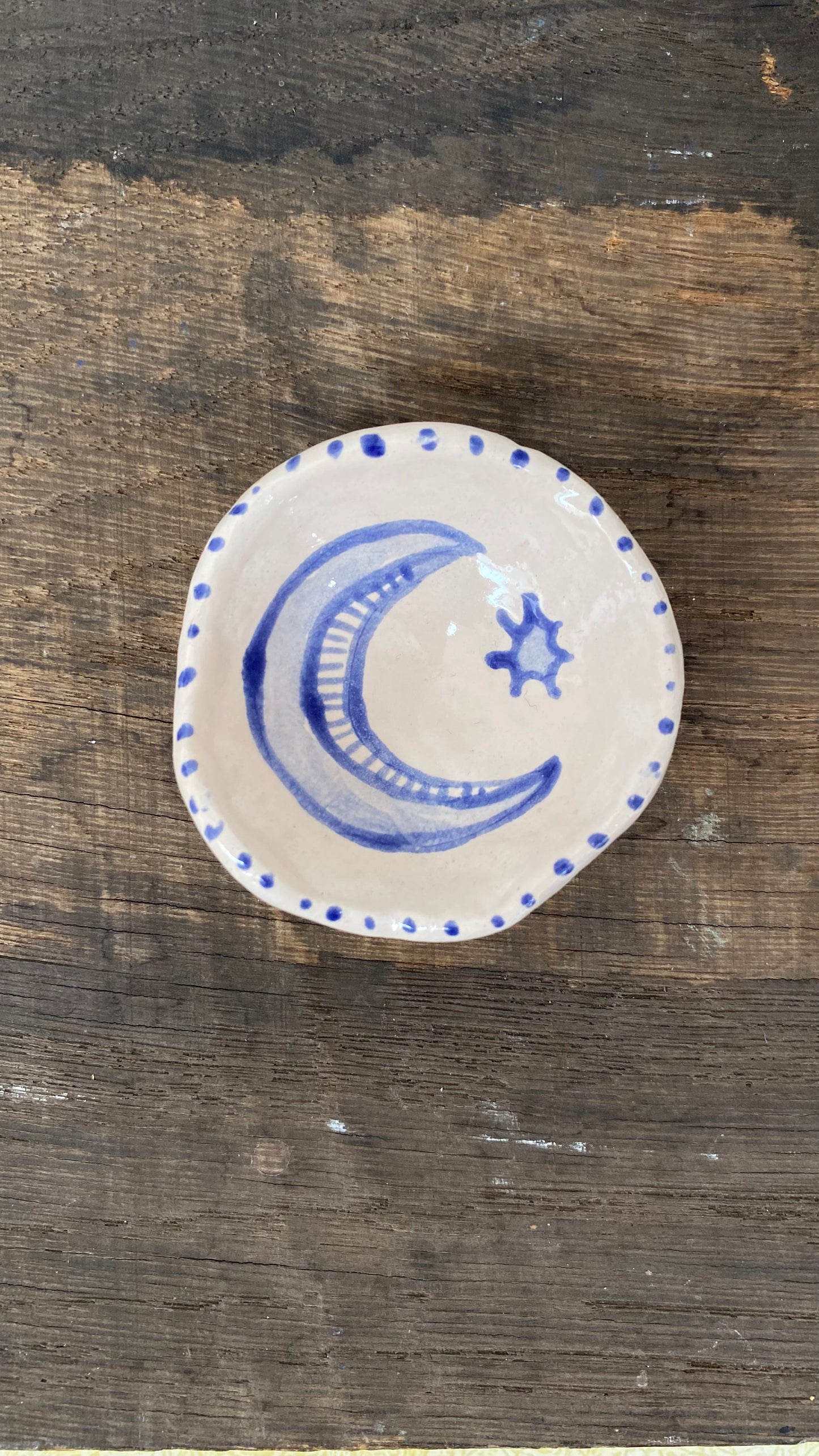 Ceramic Trinket Dish - Decorative Bowl - Ring Dish - Illustration -Moon - Delft Inspired