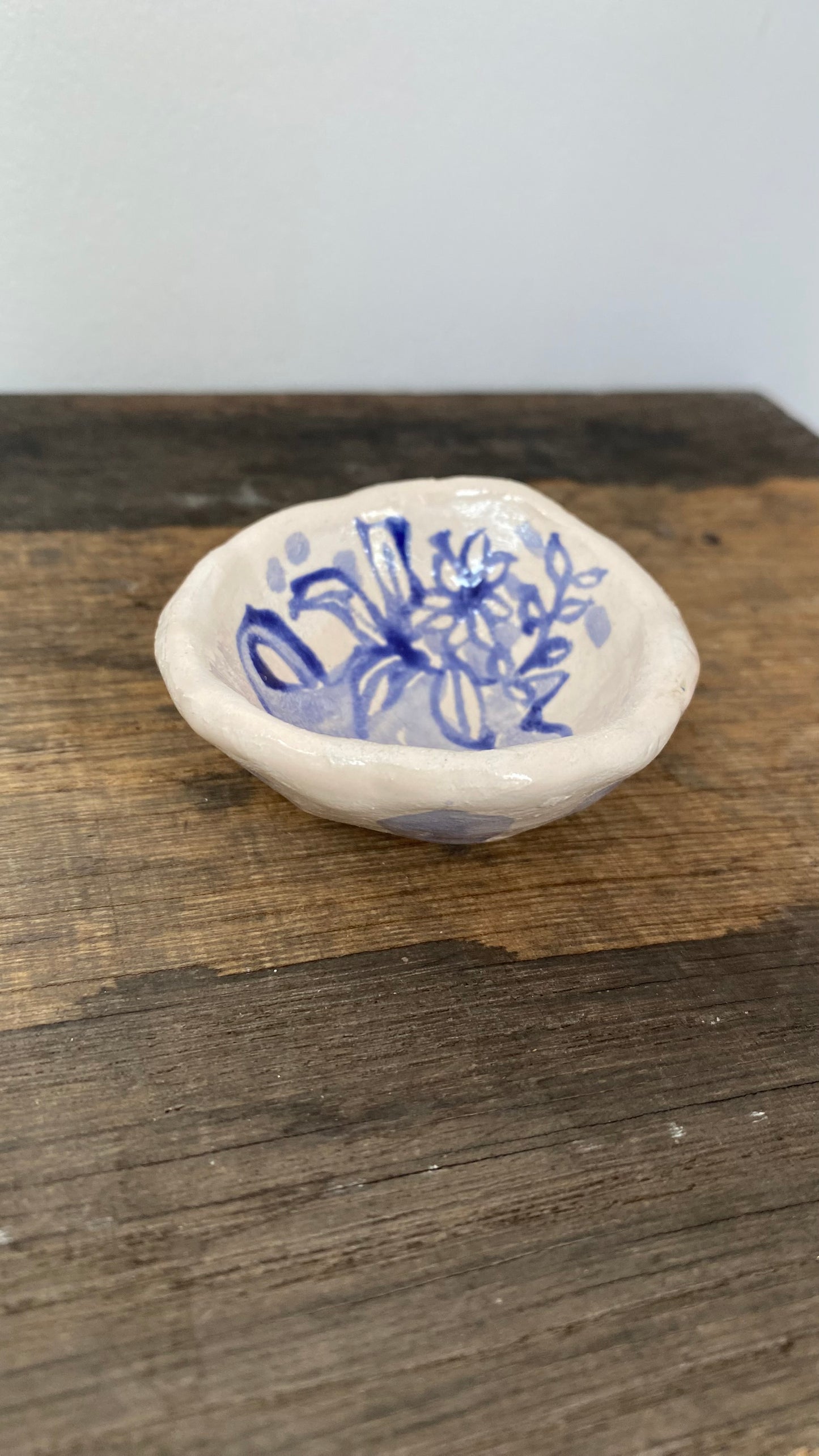 Ceramic Trinket Dish - Decorative Bowl - Ring Dish - Illustration - Jug with Flowers - Delft Inspired
