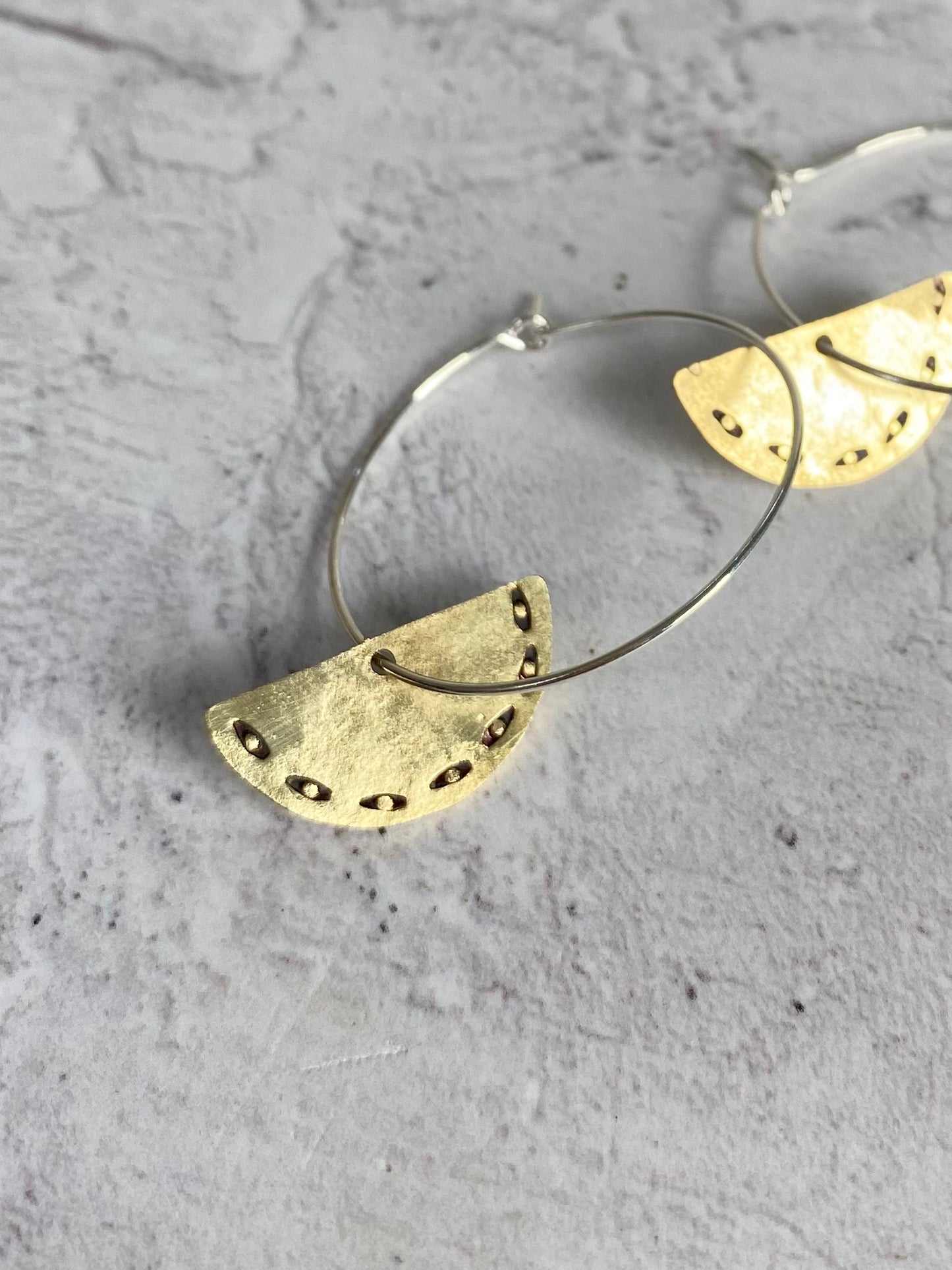 OMMA Raw Brass Semicircle Simple Hoop Earrings