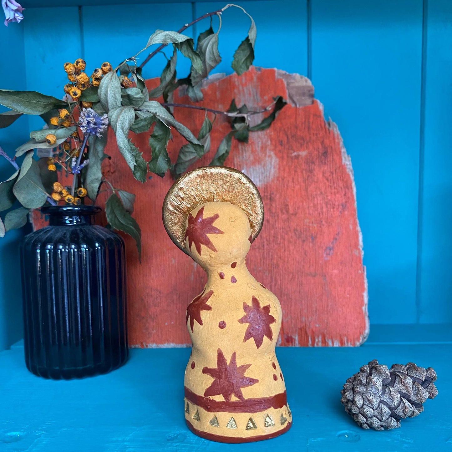 Yellow Red and Gold Altar Woman Shrine Figurine