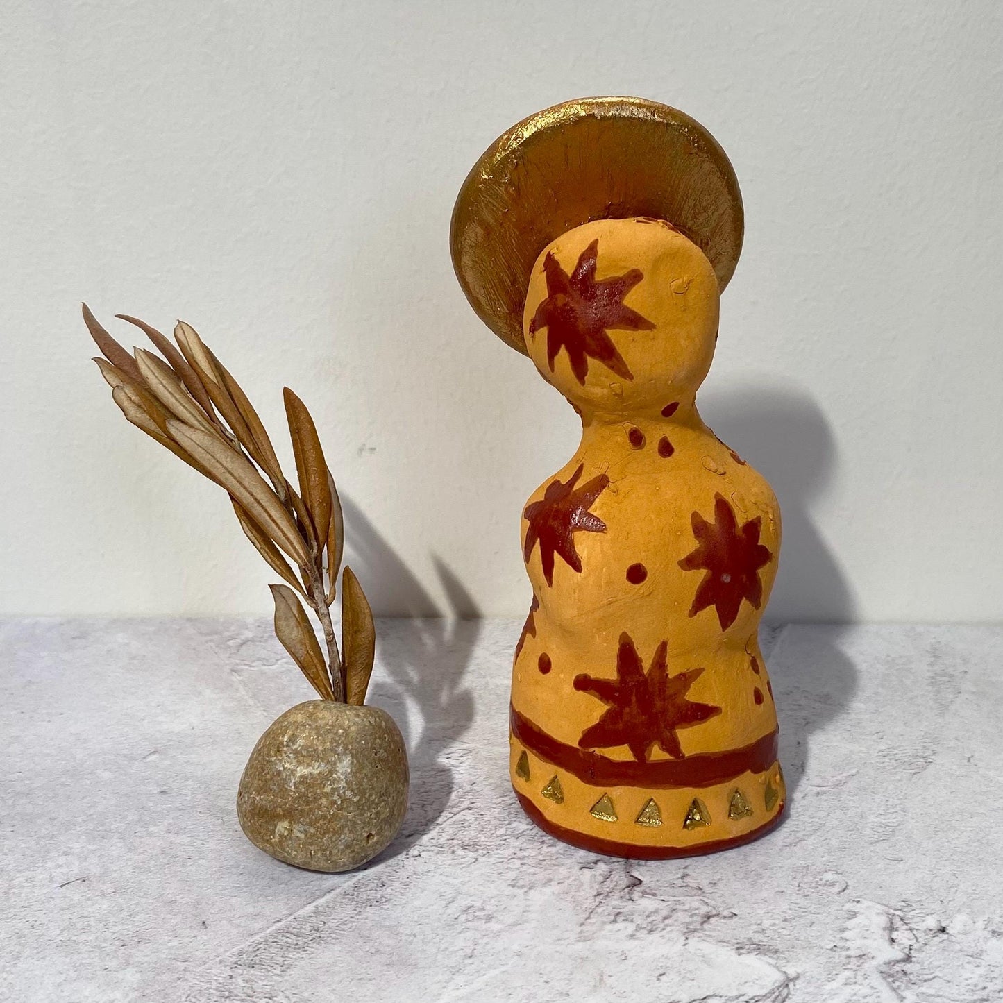 Yellow Red and Gold Altar Woman Shrine Figurine