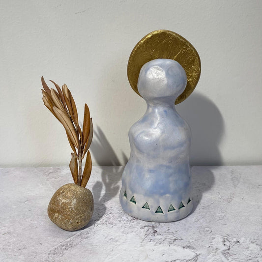 Matte Blue and Gold Altar Woman Shrine Figurine