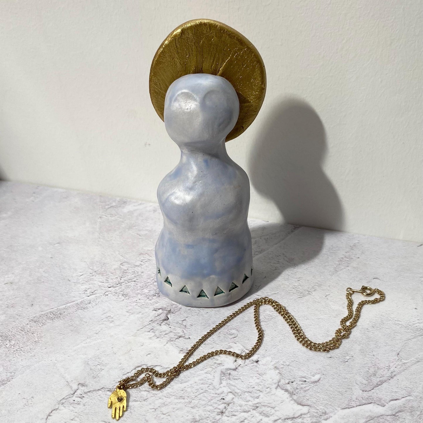 Matte Blue and Gold Altar Woman Shrine Figurine