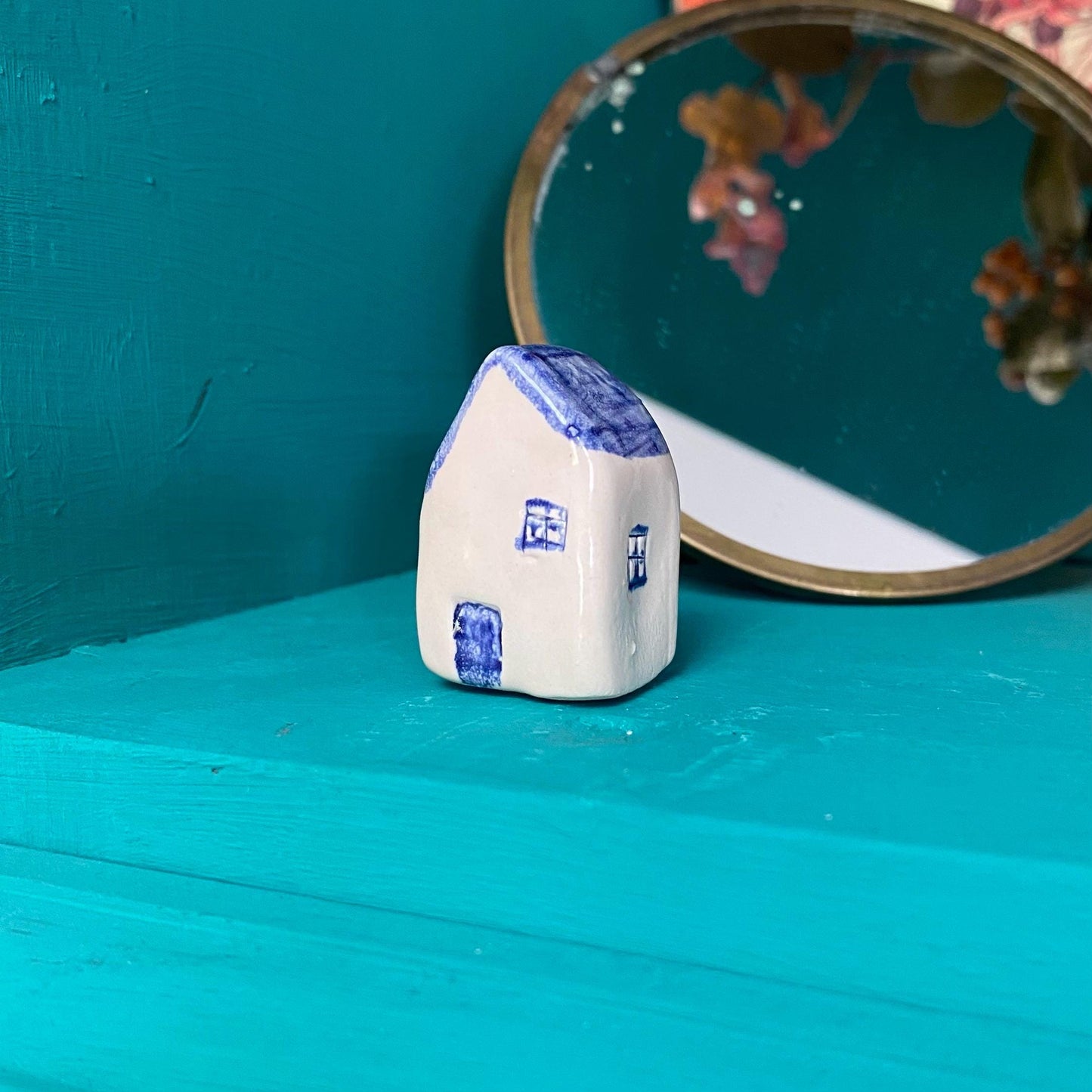 Tiny Ceramic House: Handmade Clay Village Shelf Decor
