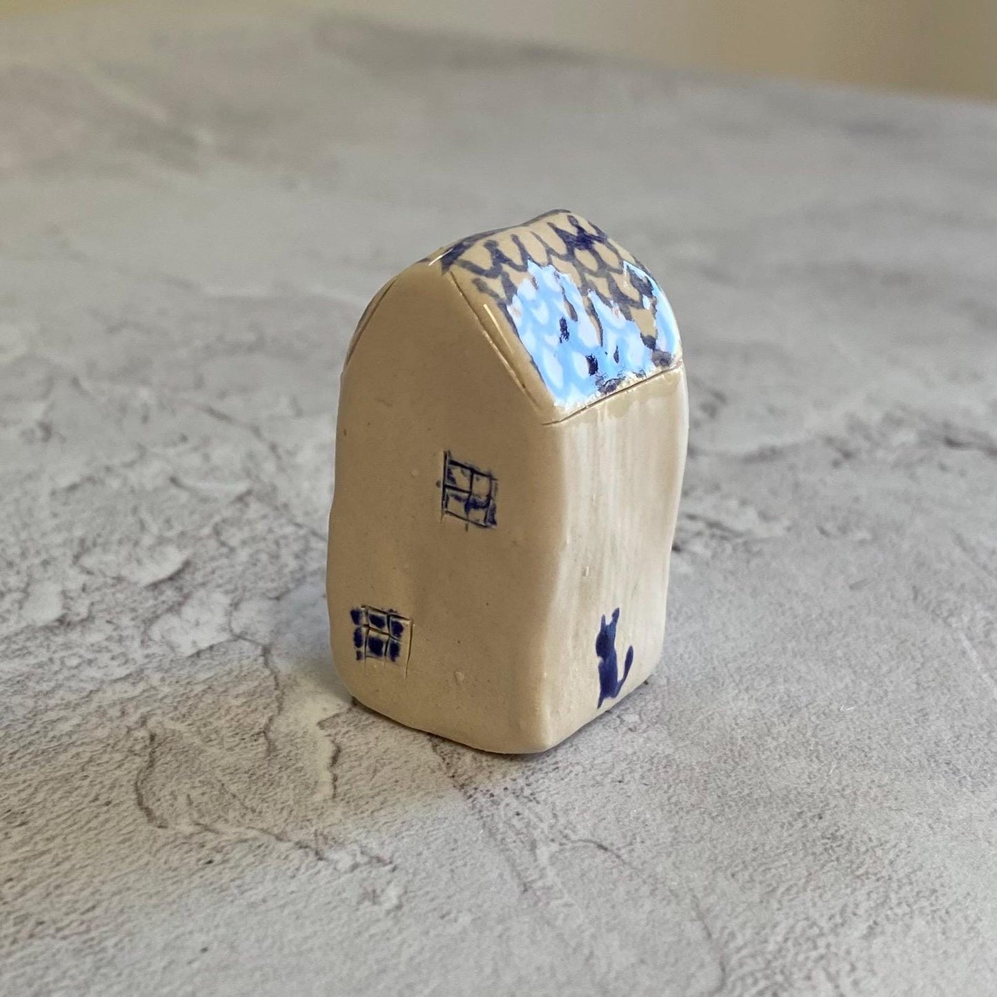 Tiny Ceramic House: Handmade Clay Village Shelf Decor