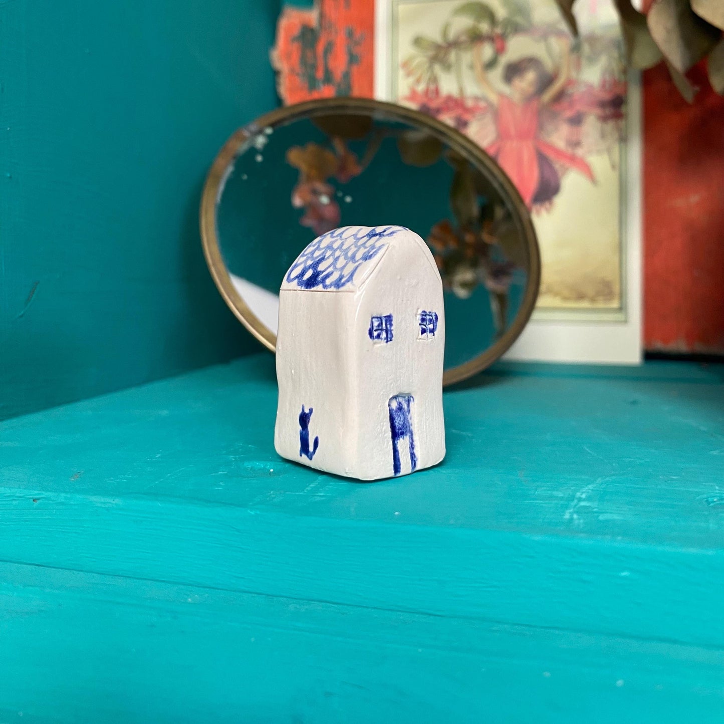 Tiny Ceramic House: Handmade Clay Village Shelf Decor