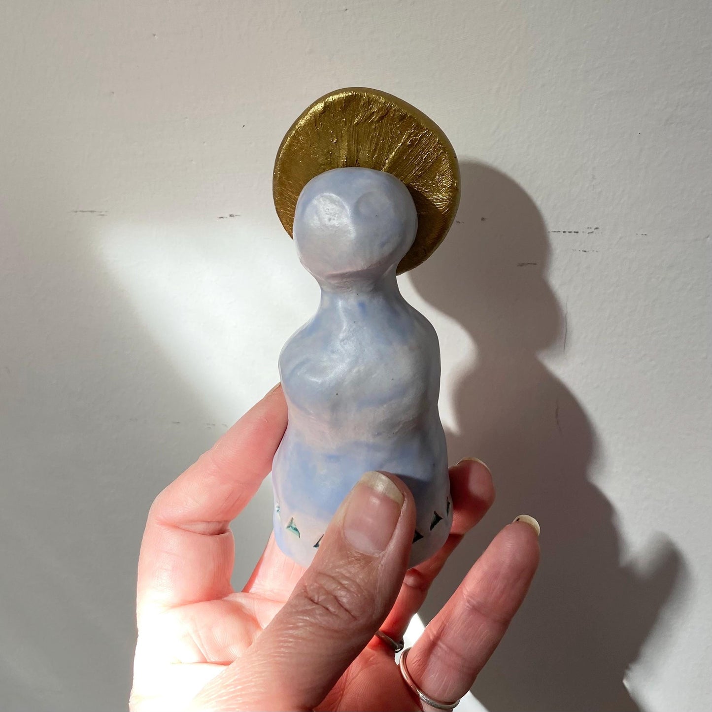 Matte Blue and Gold Altar Woman Shrine Figurine