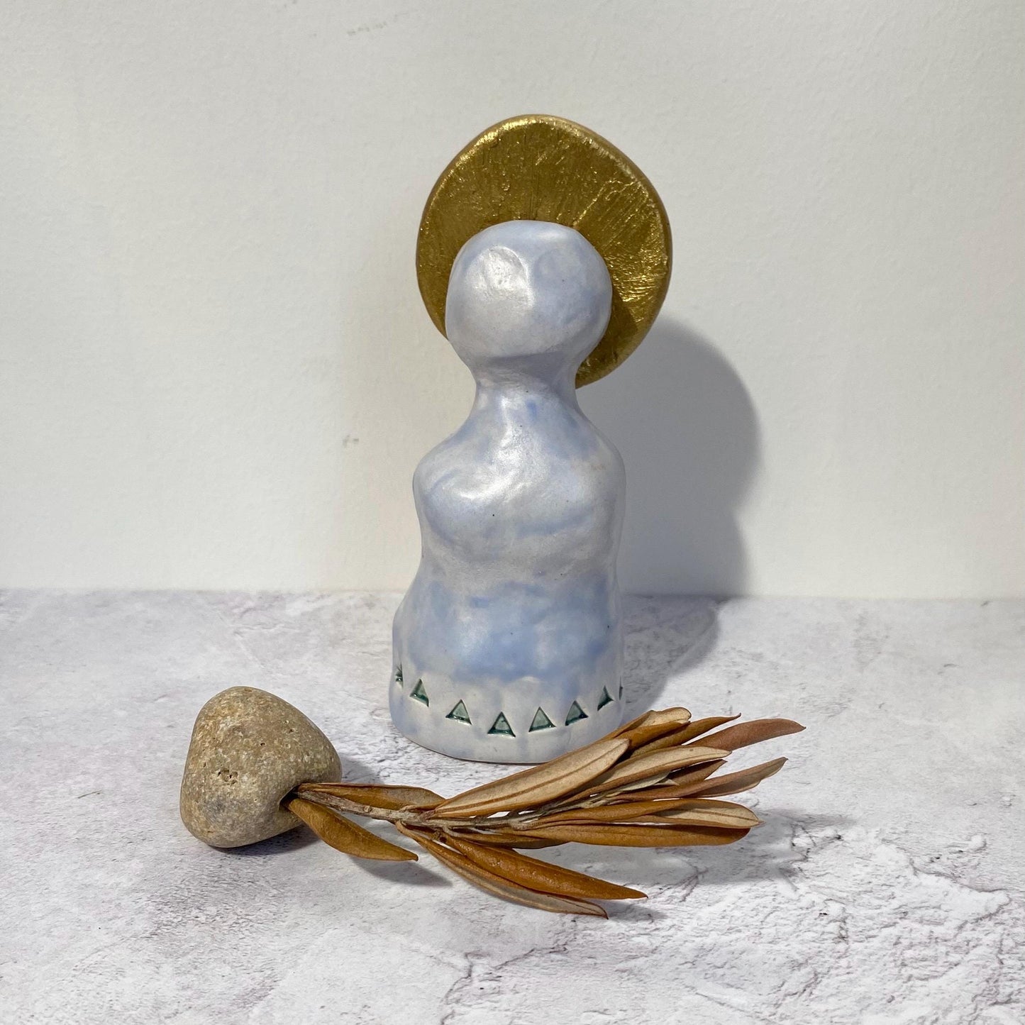 Matte Blue and Gold Altar Woman Shrine Figurine