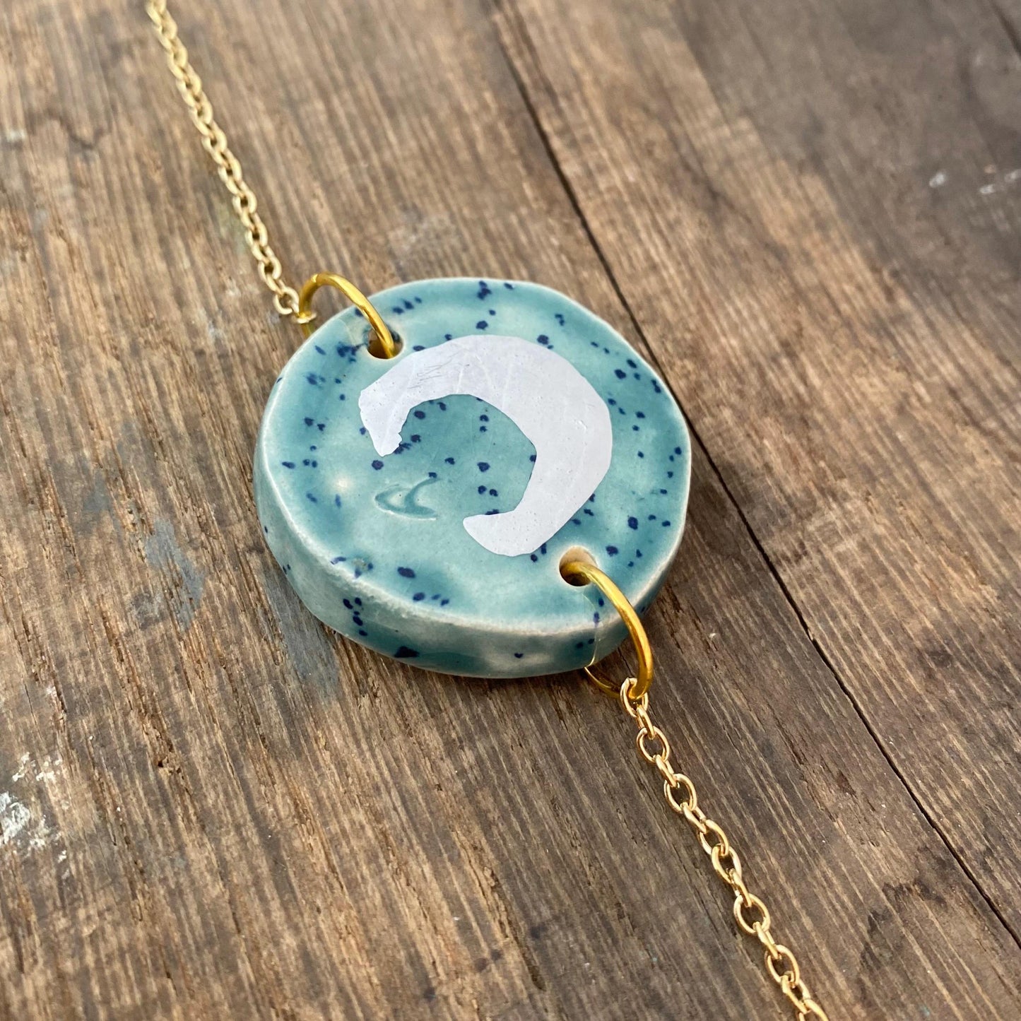 Ceramic and Brass Sun Moon Hand Wall Hanging - Hand Painted - Celestial - Boho - Folk Art